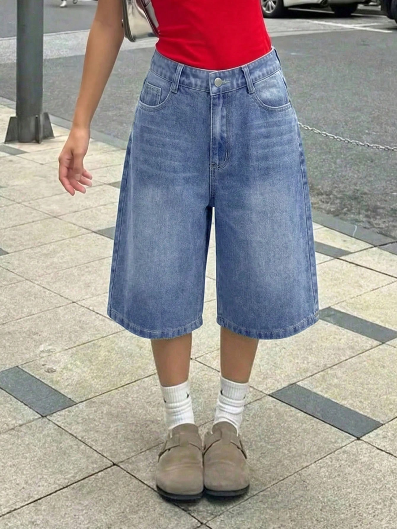 Shorts en jean ample à design de poche lavé rétro Y2K pour adolescentes, shorts en