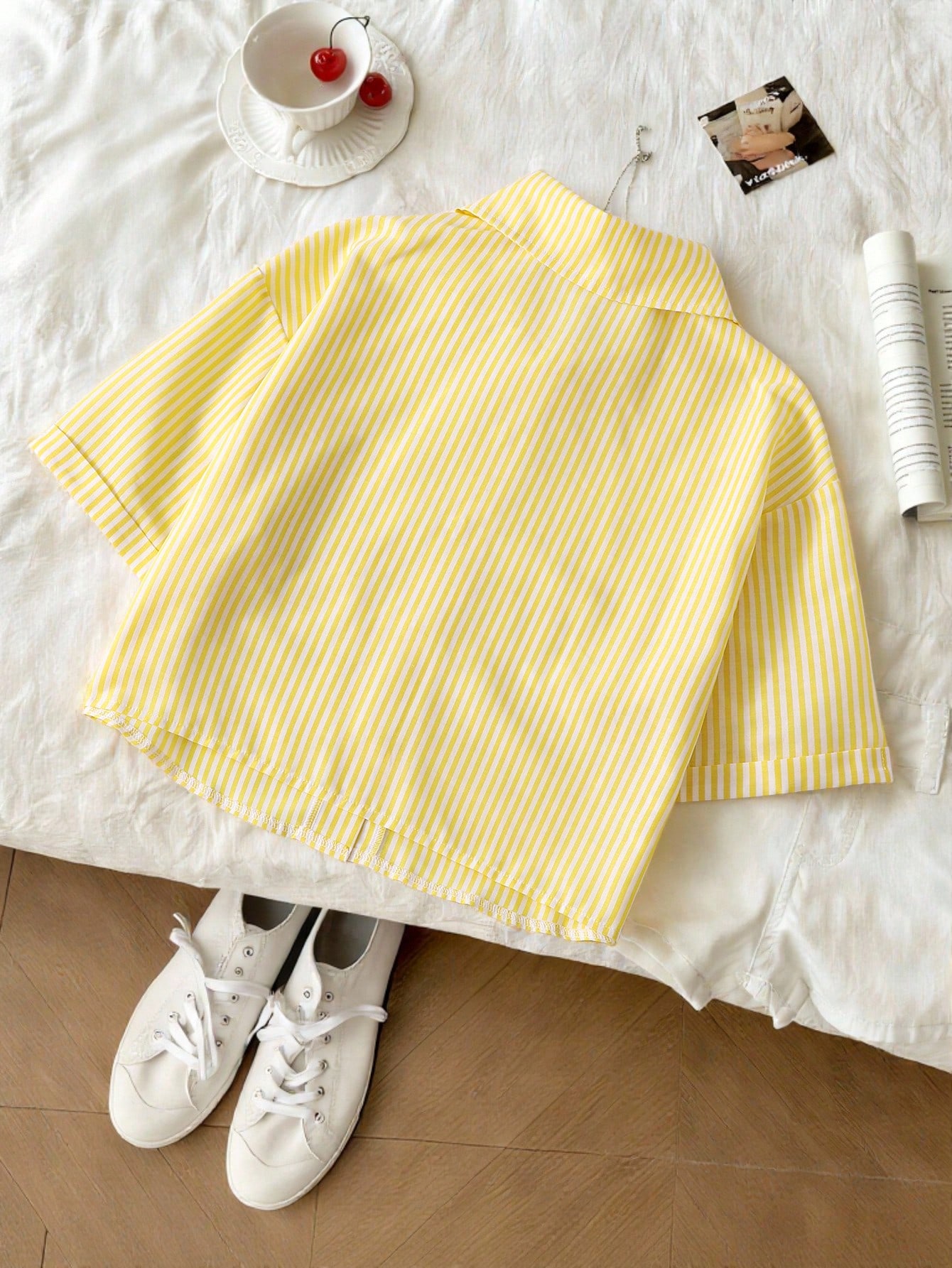 Chemise à manches courtes pour adolescente, imprimé carreaux noir et blanc avec — vue 6