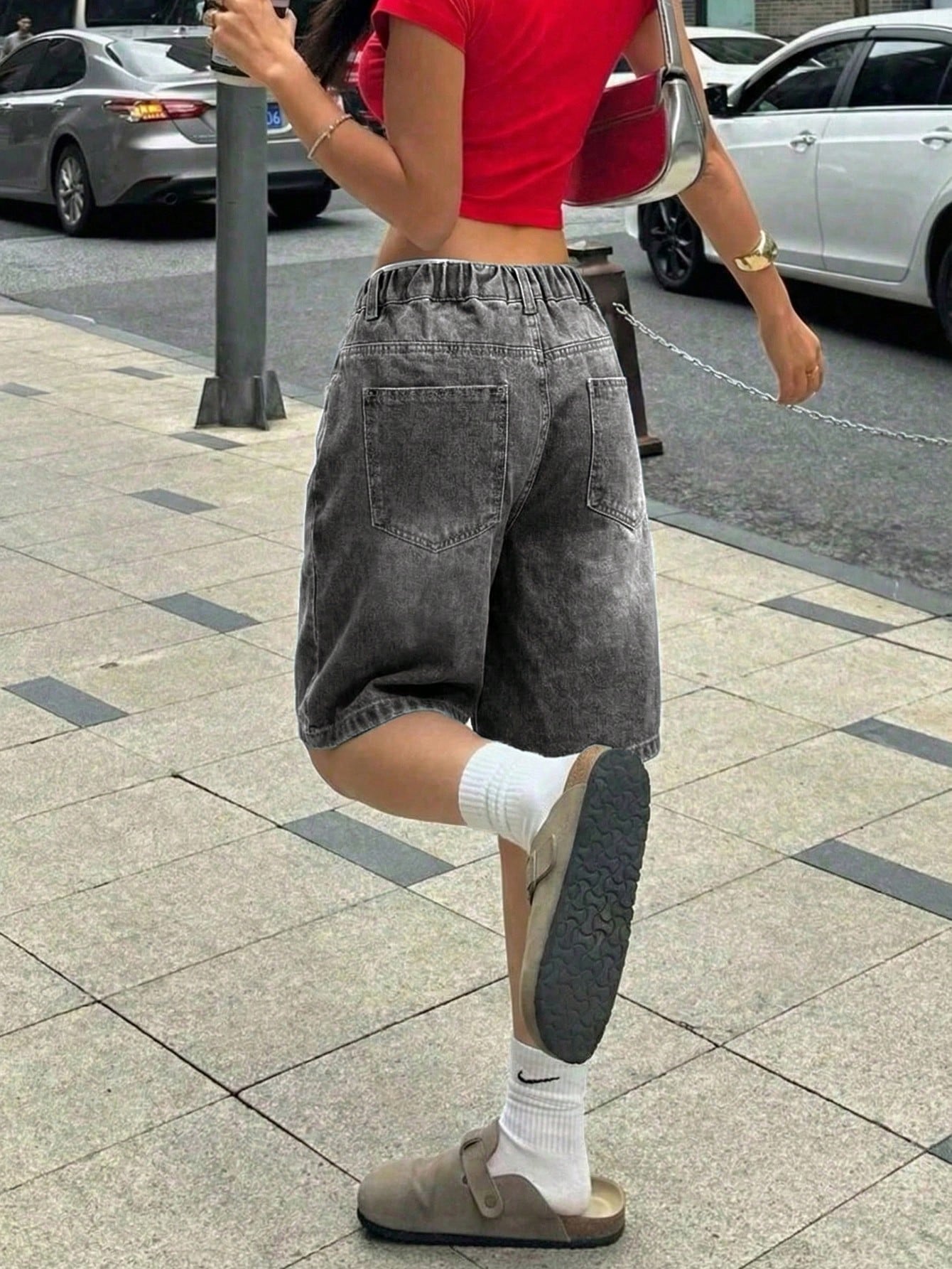 Shorts en jean ample à design de poche lavé rétro Y2K pour adolescentes, shorts en — vue 9