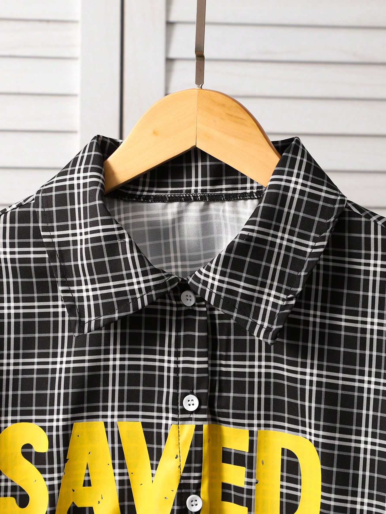 Chemise à manches courtes pour adolescente, imprimé carreaux noir et blanc avec — vue 8