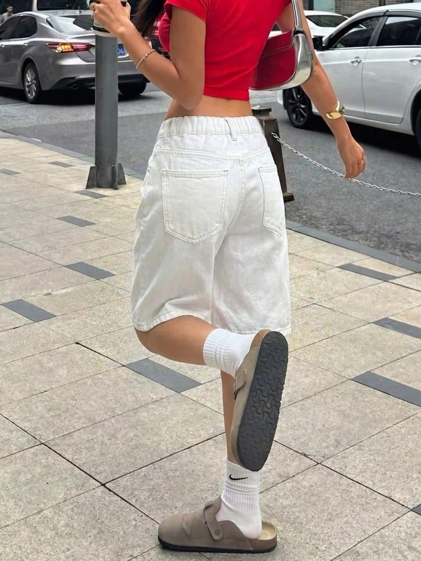 Shorts en jean ample à design de poche lavé rétro Y2K pour adolescentes, shorts en — vue 12