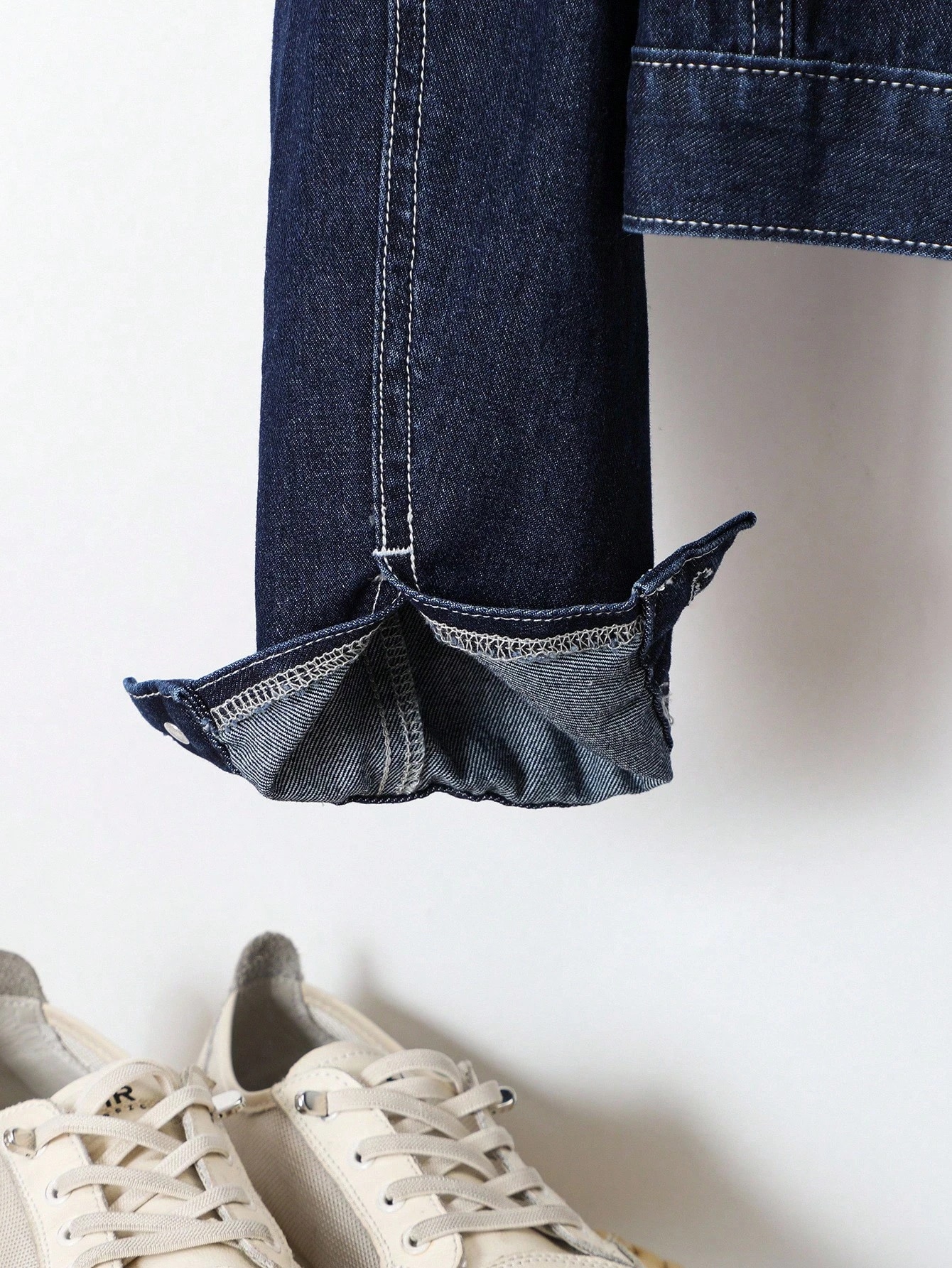 2 pièces/Set Ado Fille Veste courte en jean bleu marine à manches longues avec col — vue 11