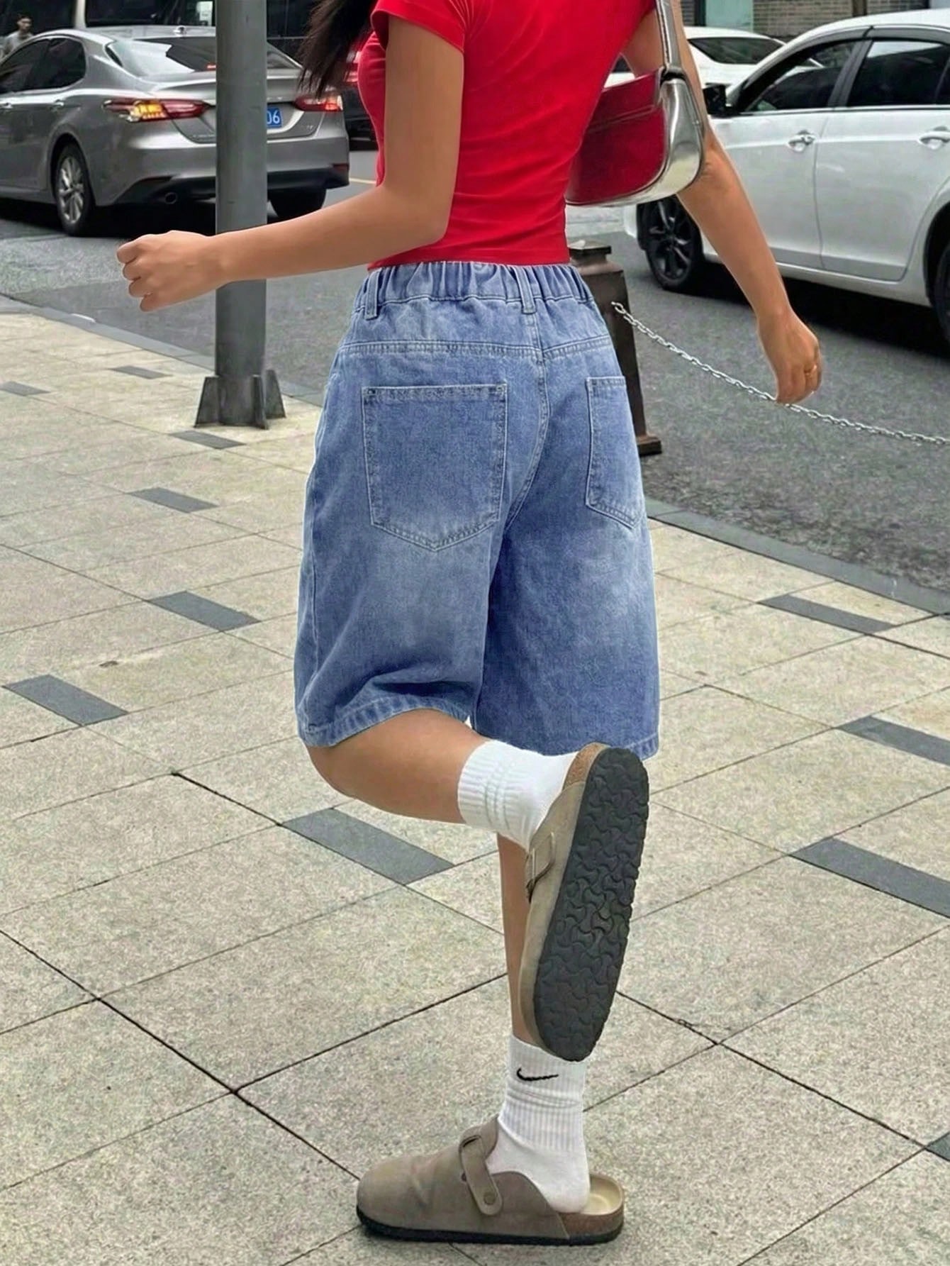 Shorts en jean ample à design de poche lavé rétro Y2K pour adolescentes, shorts en — vue 8