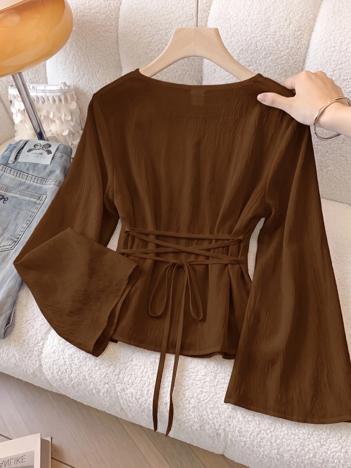 Blouses pour adolescentes, nouvelles, couleur noire unie, tissu tissé, chemise simple — vue 6
