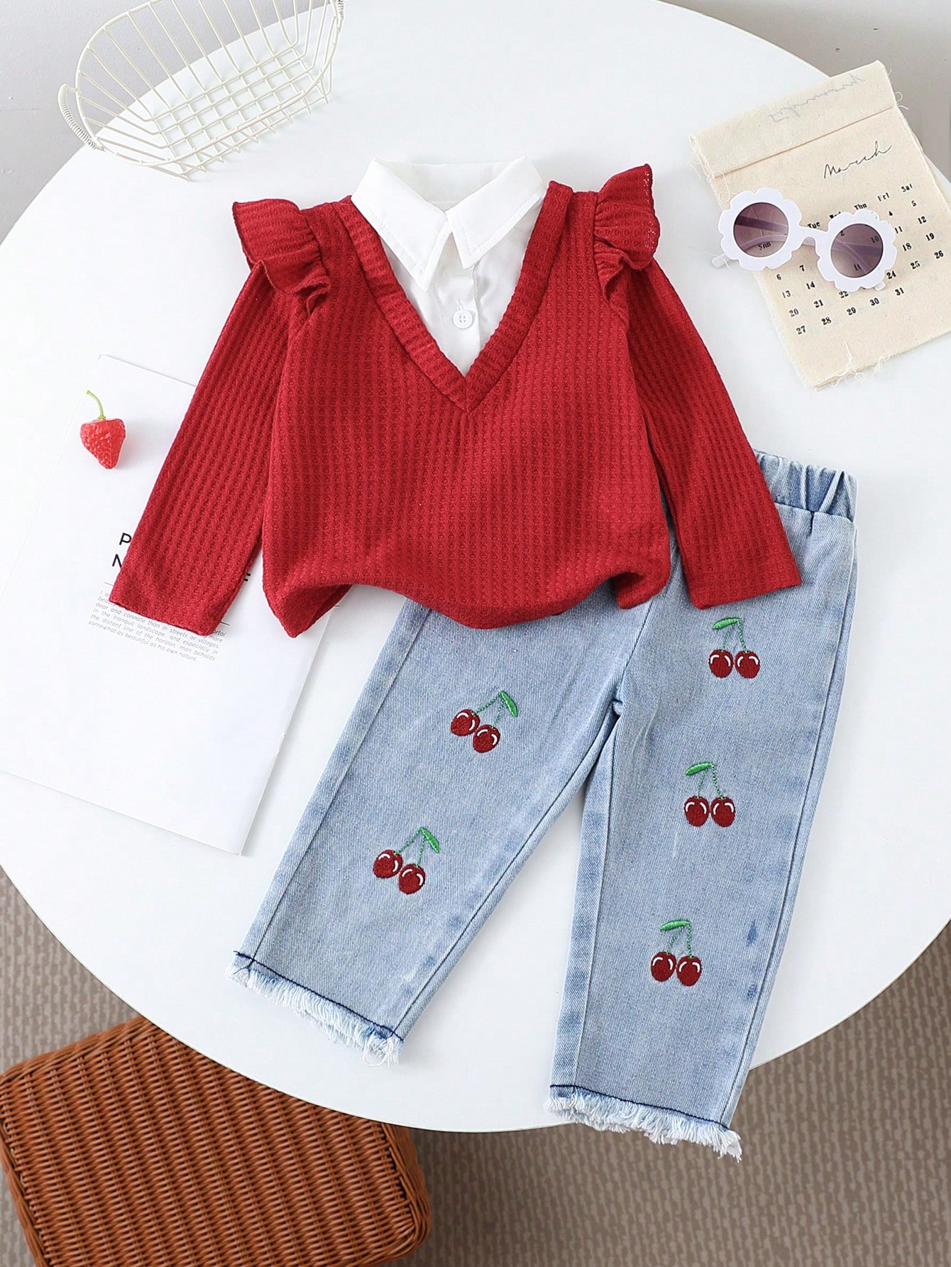 Vintaside Kids 2 pièces/Ensemble Bébé Filles décontracté Mignon Kawaii Top Chemise — vue 3