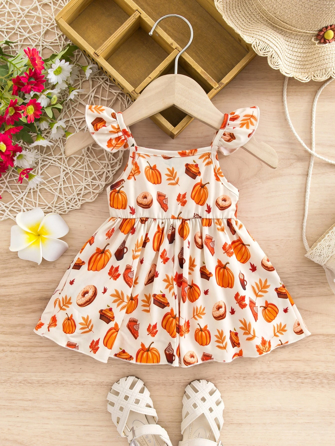 Robe décontractée de vacances mignonne à pois rouges avec manches volantées pour — vue 6