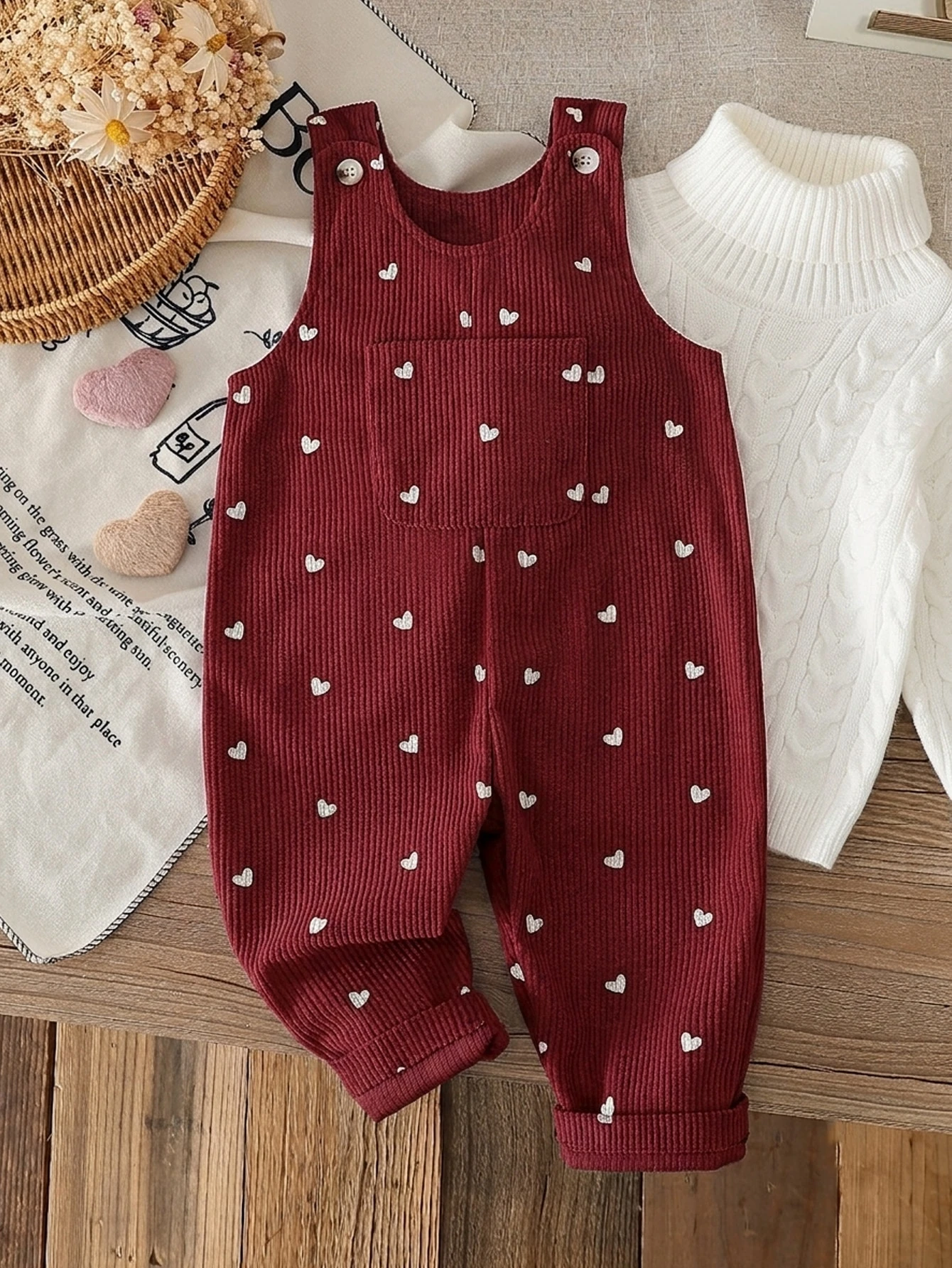 Ensemble de salopette en velours côtelé à imprimé cœur pour bébé fille 0-3 ans — vue 5