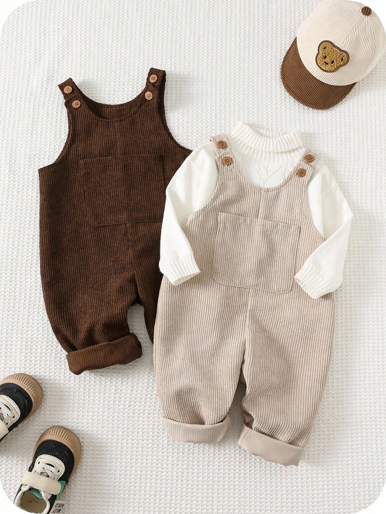 2 pièces/Set Salopette bébé de couleur unie doublée thermique, tenues décontractées