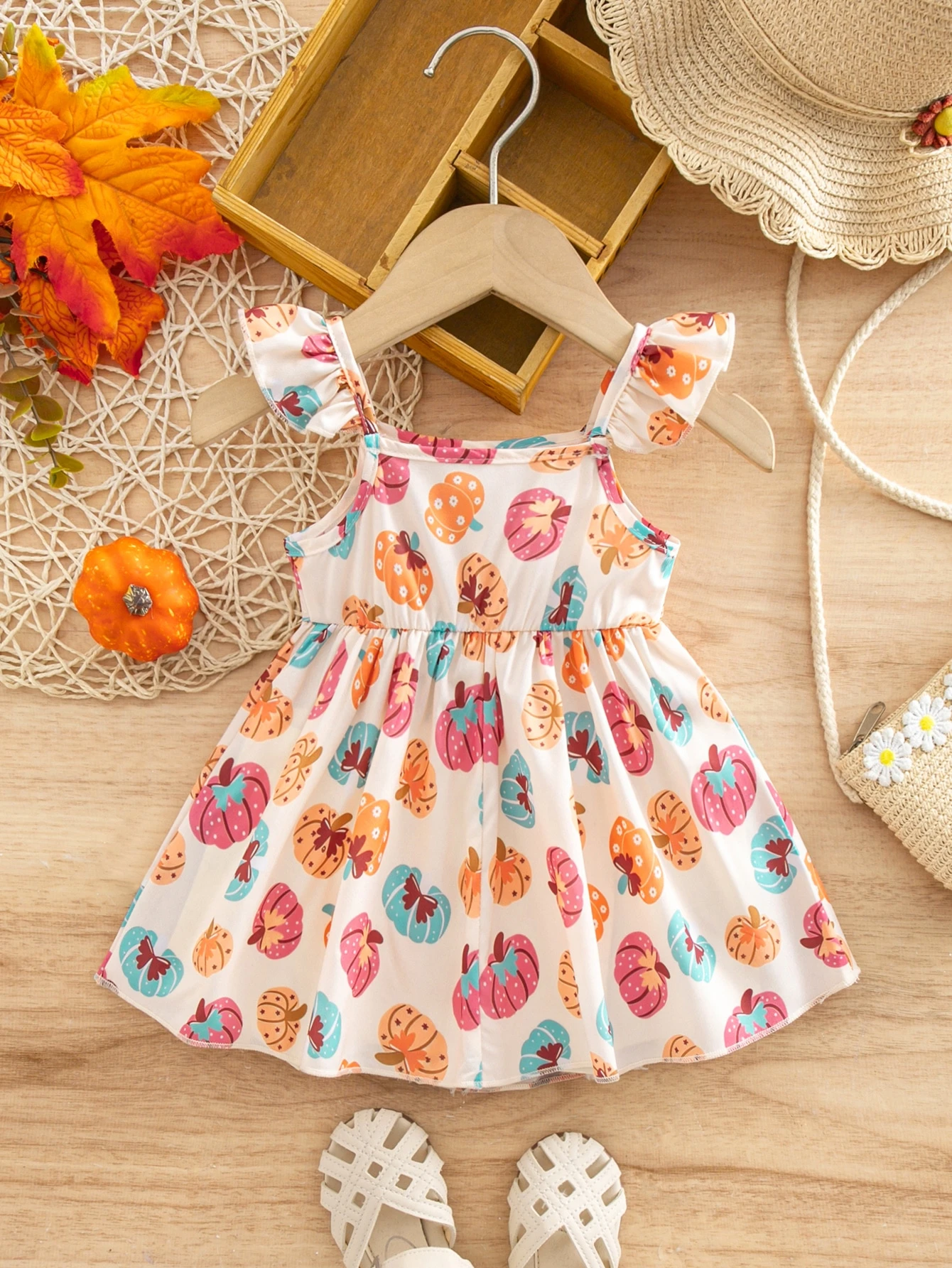 Robe décontractée de vacances mignonne à pois rouges avec manches volantées pour — vue 8