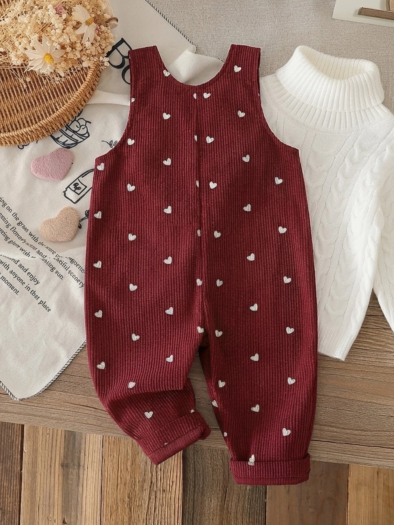 Ensemble de salopette en velours côtelé à imprimé cœur pour bébé fille 0-3 ans — vue 12