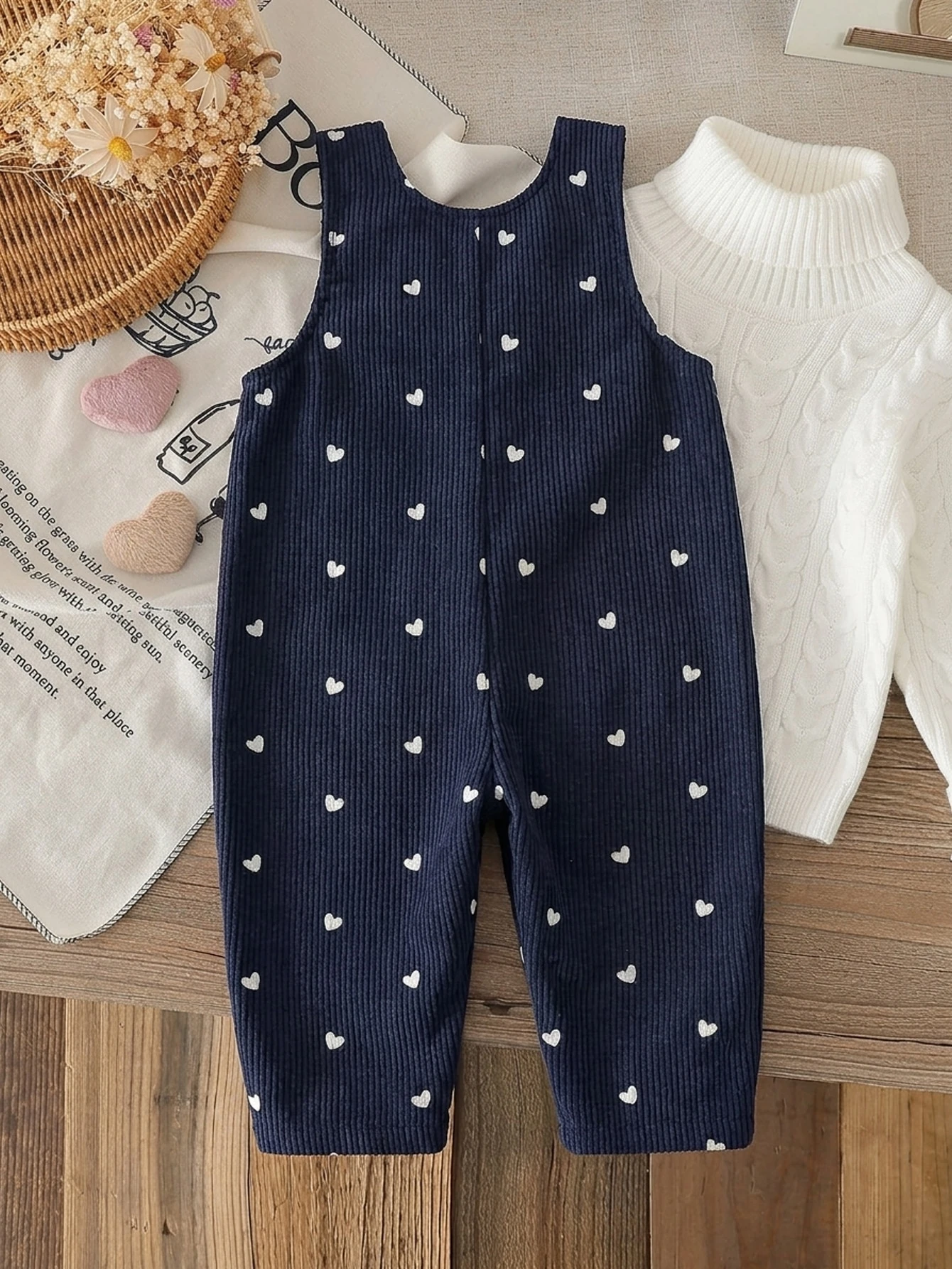Ensemble de salopette en velours côtelé à imprimé cœur pour bébé fille 0-3 ans — vue 9