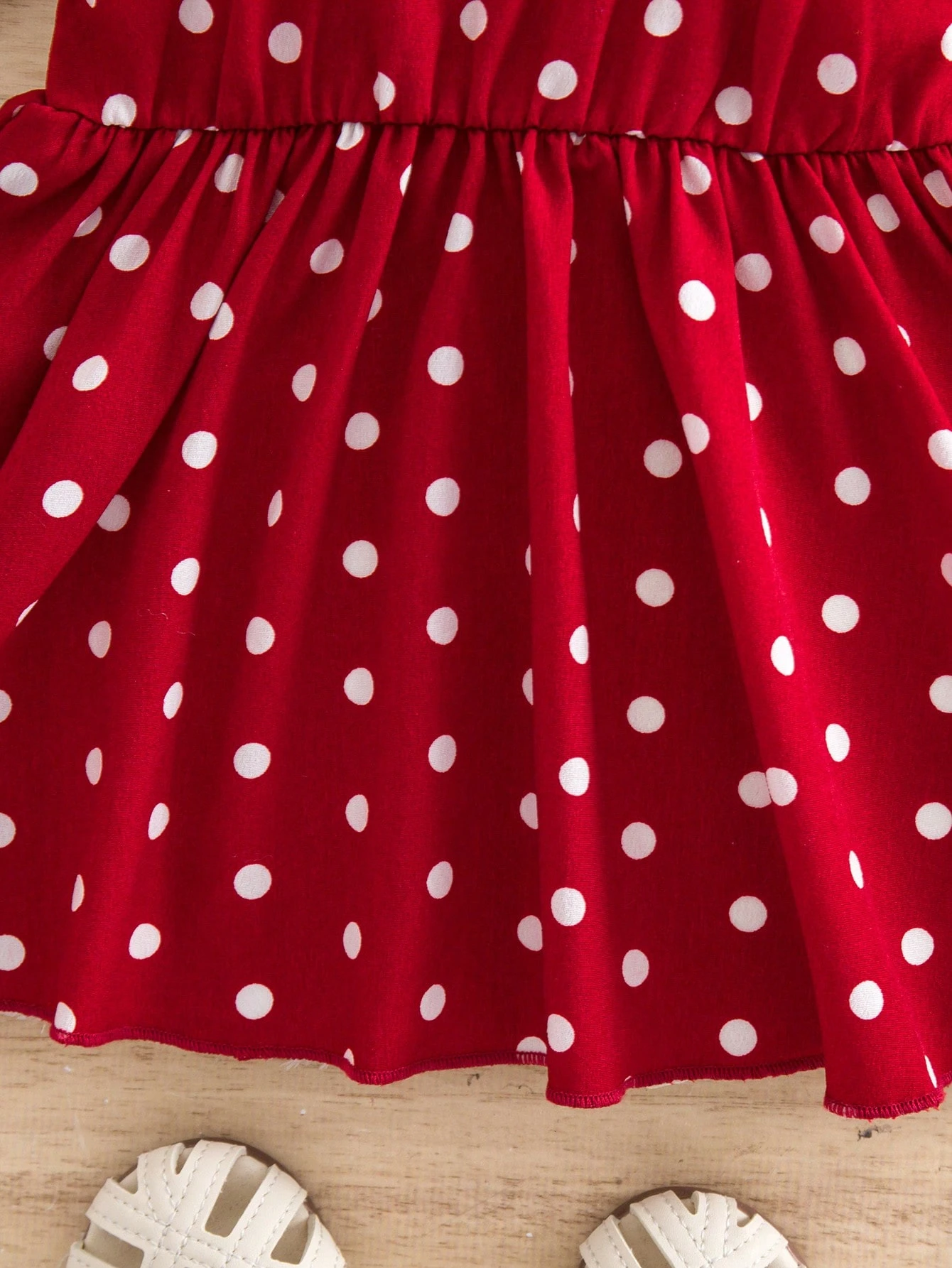 Robe décontractée de vacances mignonne à pois rouges avec manches volantées pour — vue 9