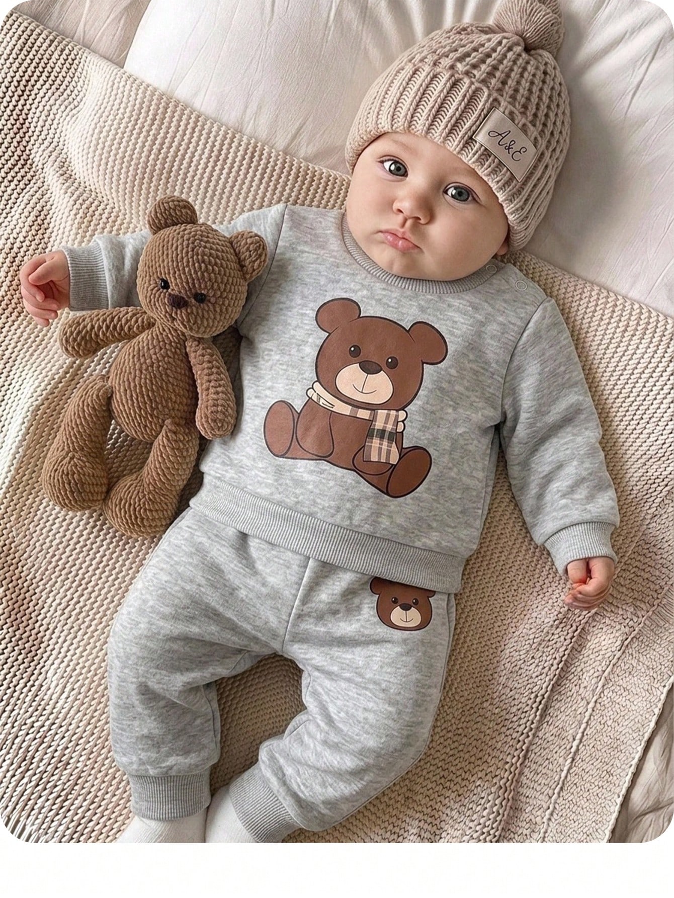 Ensemble sweat-shirt et pantalon d'hiver pour bébé fille nouveau-né, motif ours — vue 2