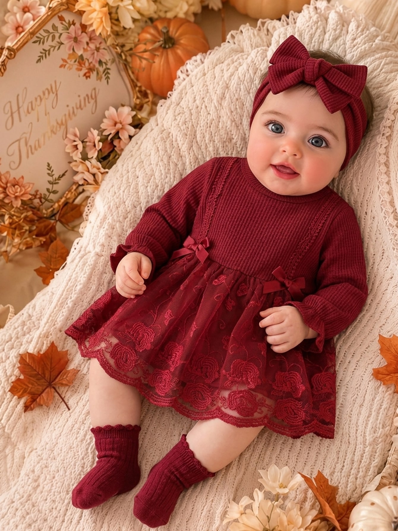 Ensemble 2 pièces robe & bandeau pour bébé fille nouveau-né, blanc, broderie rayée — vue 3