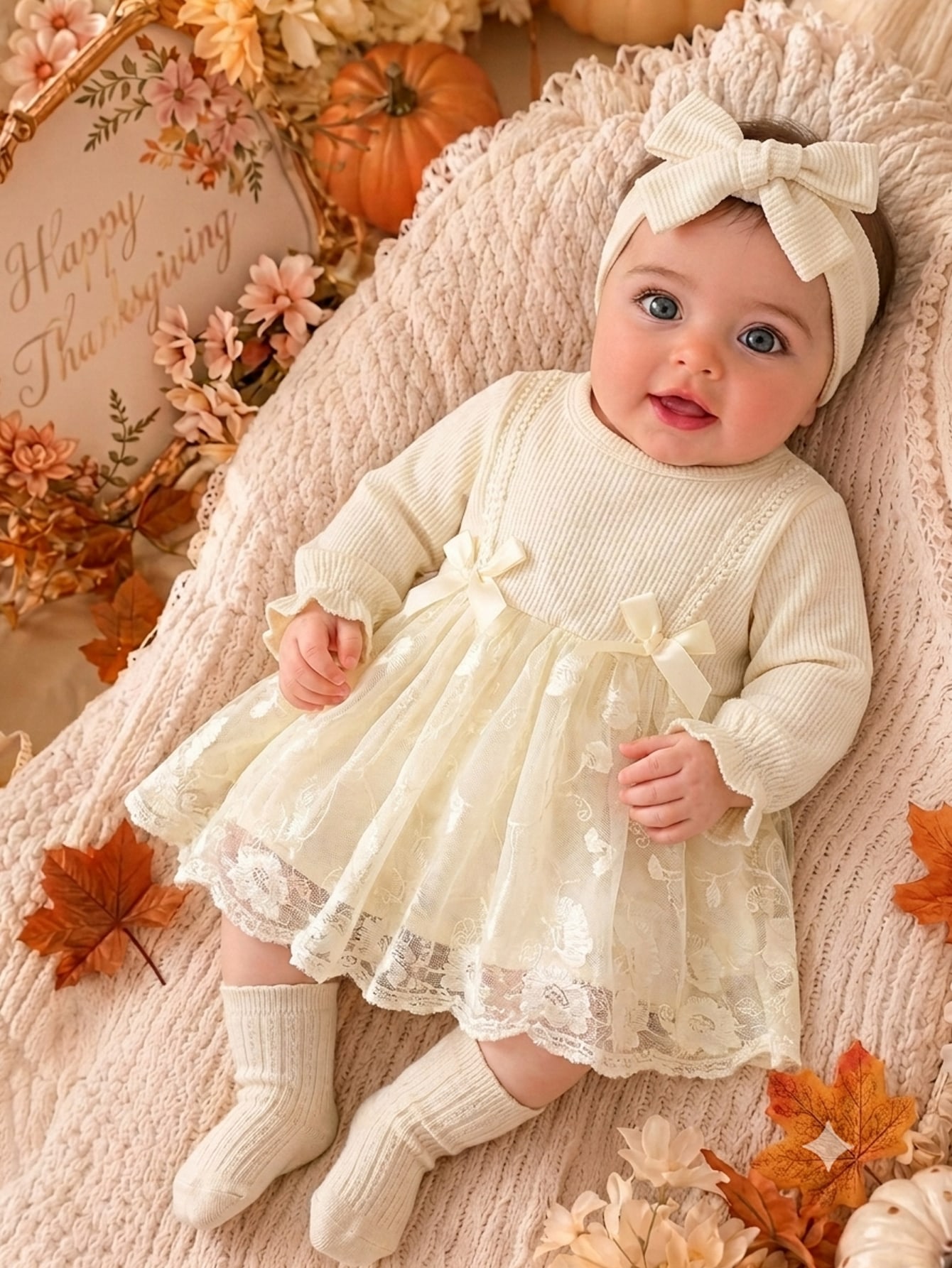 Ensemble 2 pièces robe & bandeau pour bébé fille nouveau-né, blanc, broderie rayée — vue 2