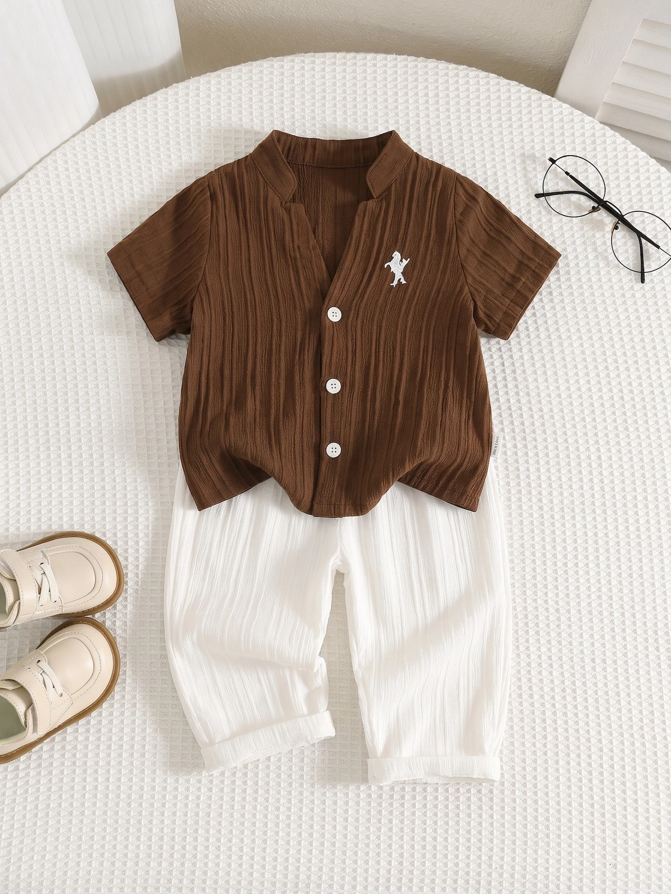 Ensemble 2 pièces bébé garçon/fille, chemise à col montant ample et décontractée à — vue 2
