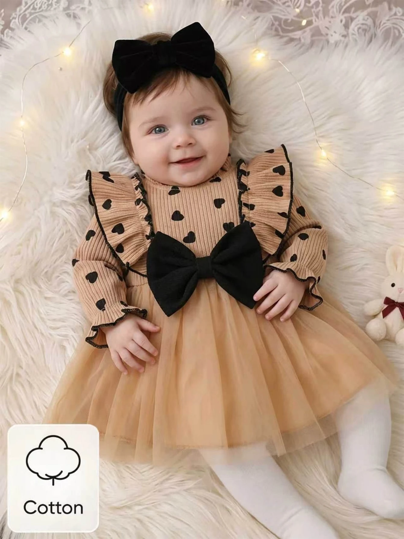 Ensemble 2 pièces robe & bandeau pour bébé fille nouveau-né, blanc, broderie rayée — vue 5