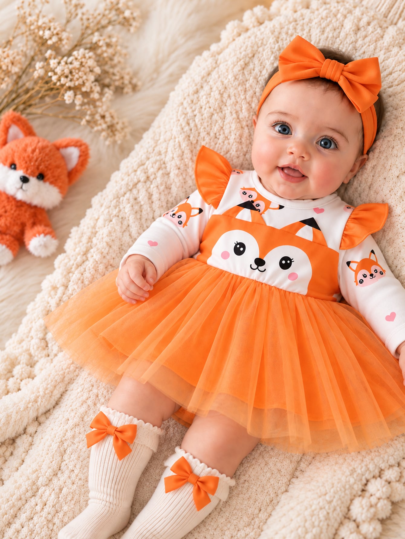 Ensemble 2 pièces robe & bandeau pour bébé fille nouveau-né, blanc, broderie rayée — vue 6