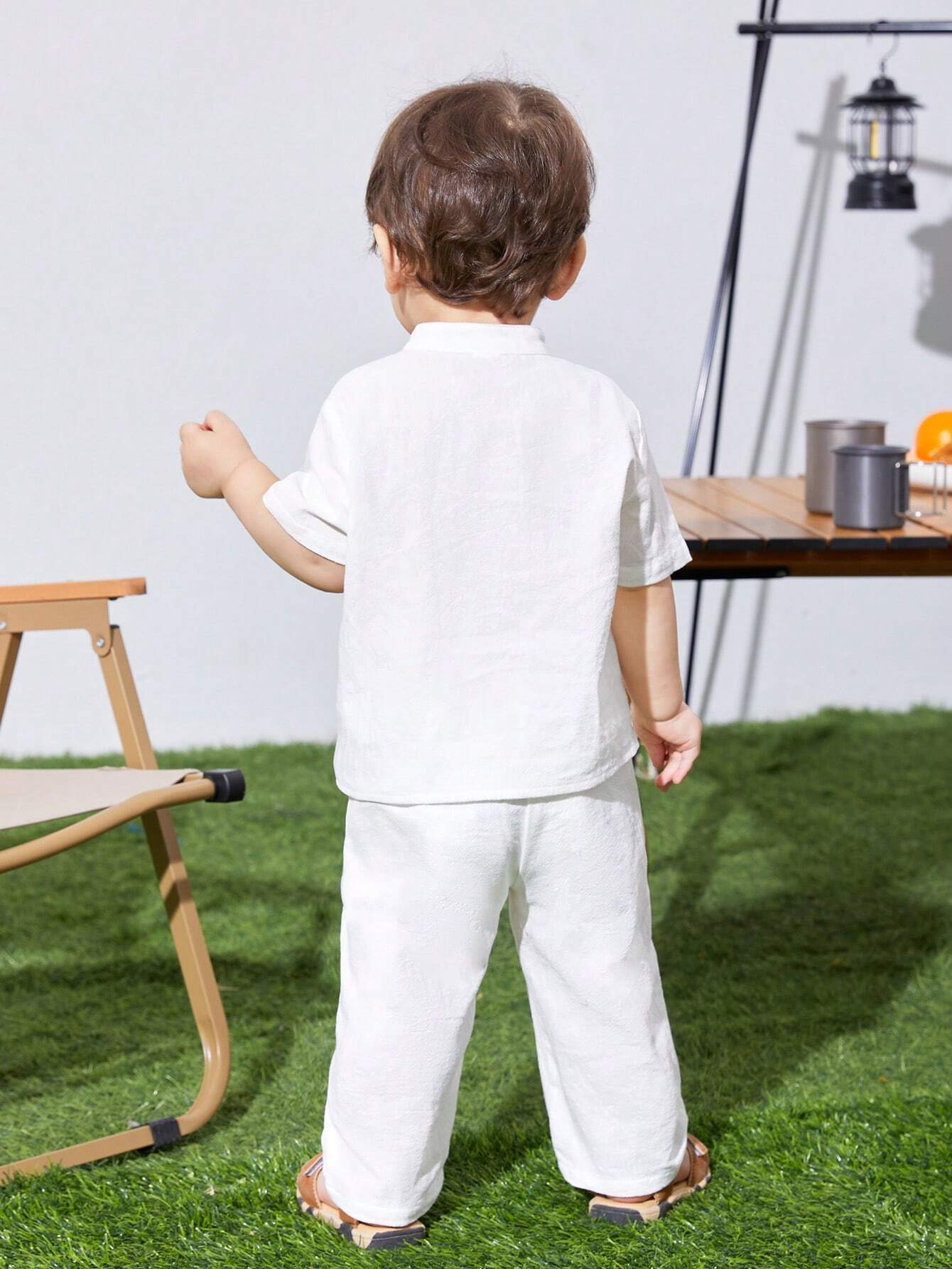 Ensemble 2 pièces bébé garçon/fille, chemise à col montant ample et décontractée à — vue 4