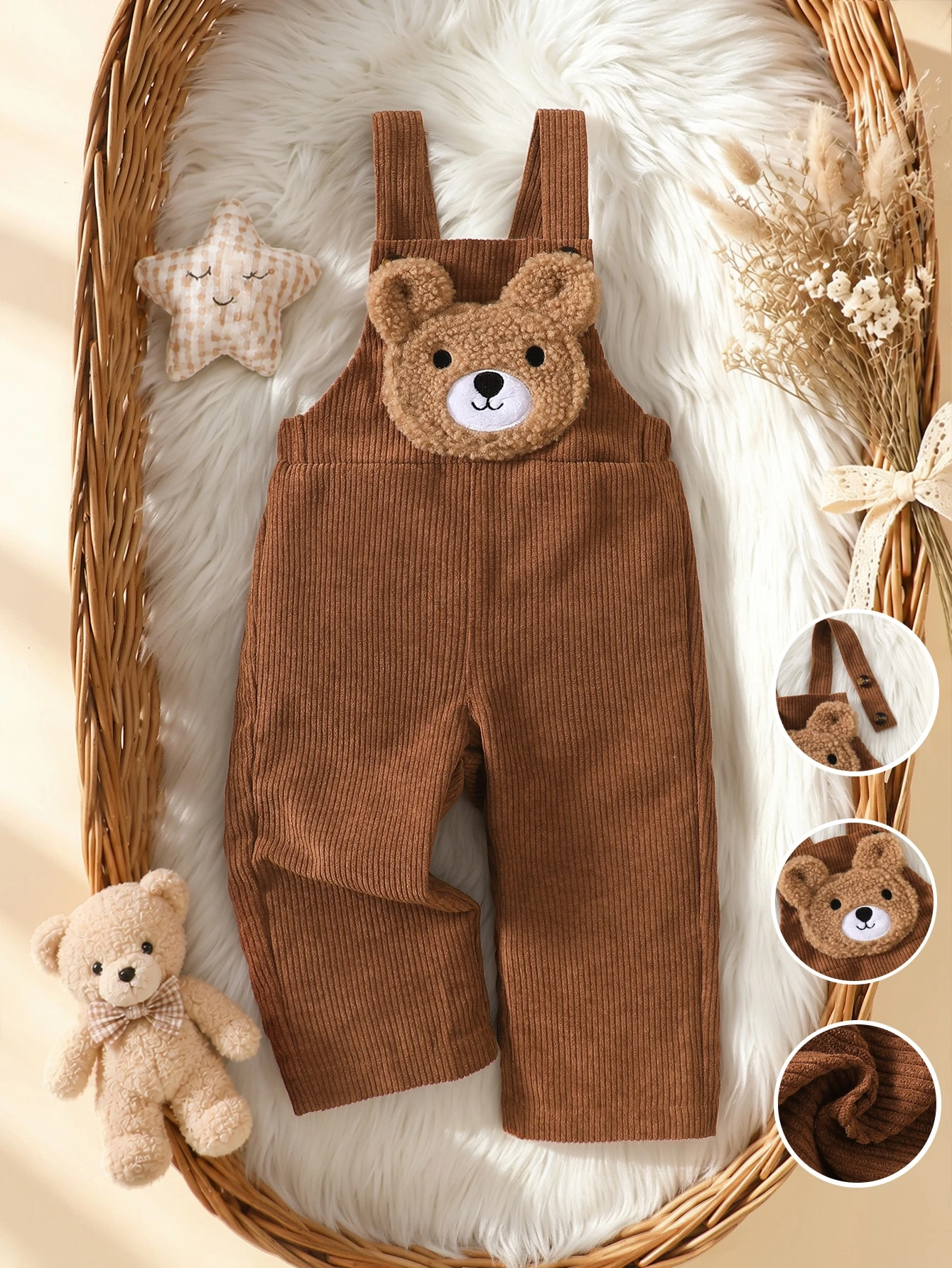 Playful Pals Barboteuse en velours côtelé kaki avec broderie de lettres pour bébés — vue 11
