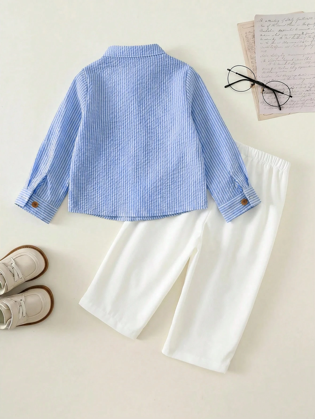 Ensemble de chemise à rayures vertes à manches longues et col chemise + pantalon long — vue 8