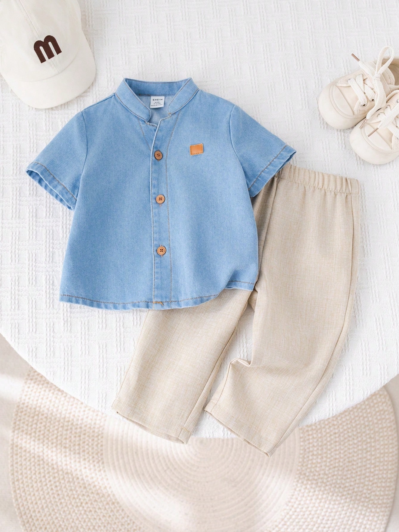 Ensemble 2 pièces bébé garçon/fille, chemise à col montant ample et décontractée à — vue 9