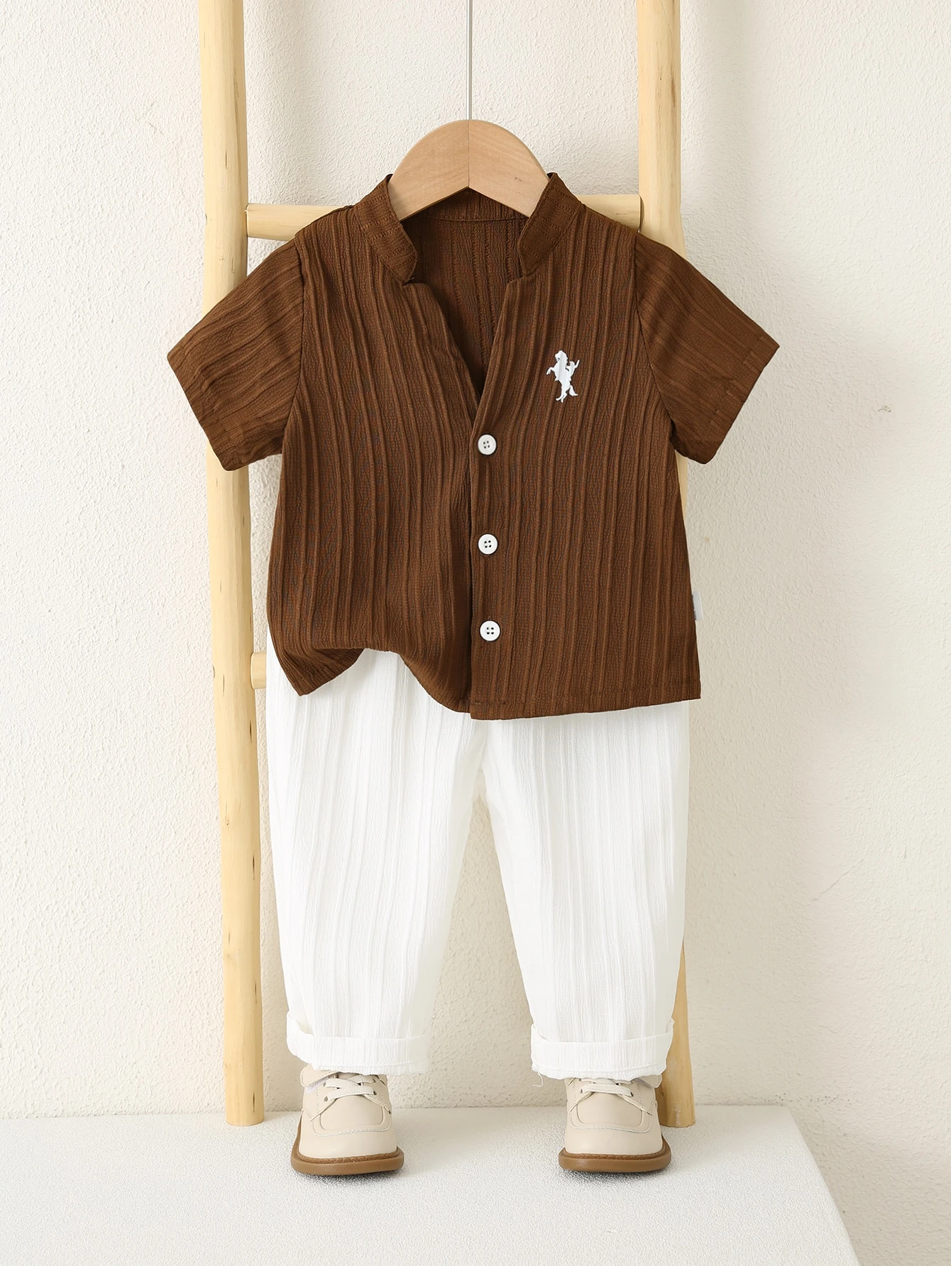 Ensemble 2 pièces bébé garçon/fille, chemise à col montant ample et décontractée à — vue 11