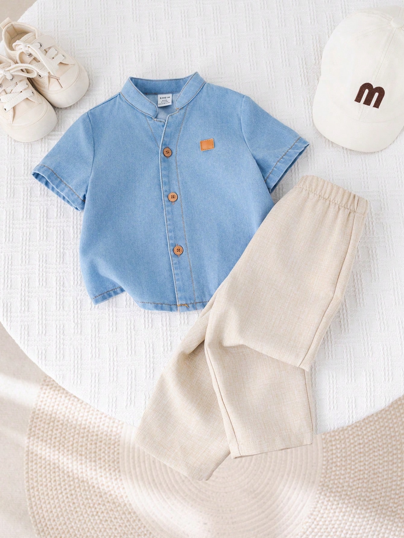 Ensemble 2 pièces bébé garçon/fille, chemise à col montant ample et décontractée à — vue 12