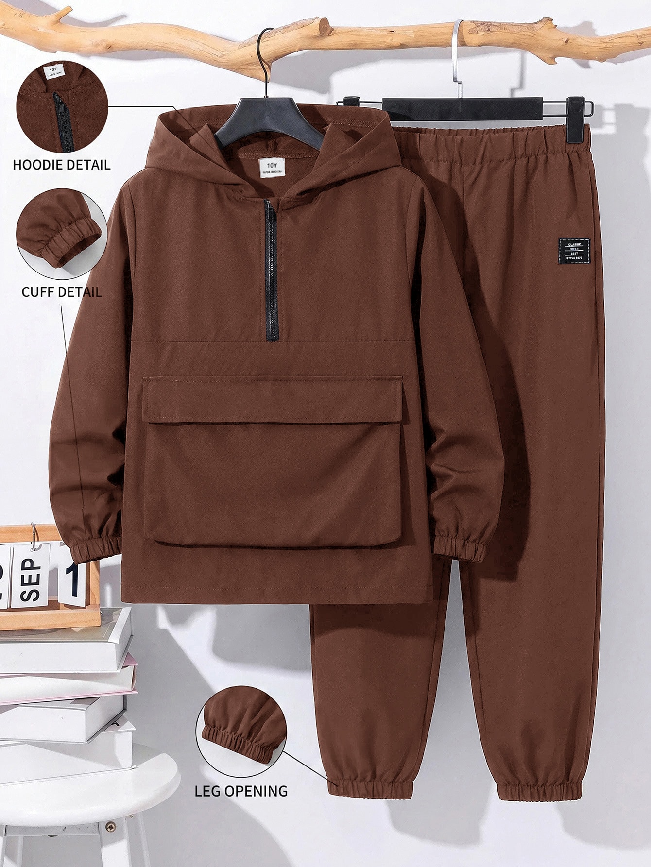 Ensemble de 2 pièces pour garçon préado - Veste à capuche à fermeture éclair et — vue 6