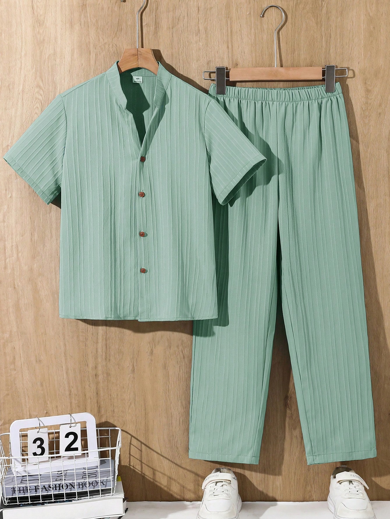 2 pièces/Set Chemise à manches courtes et pantalon en tissu unicolore décontracté — vue 6