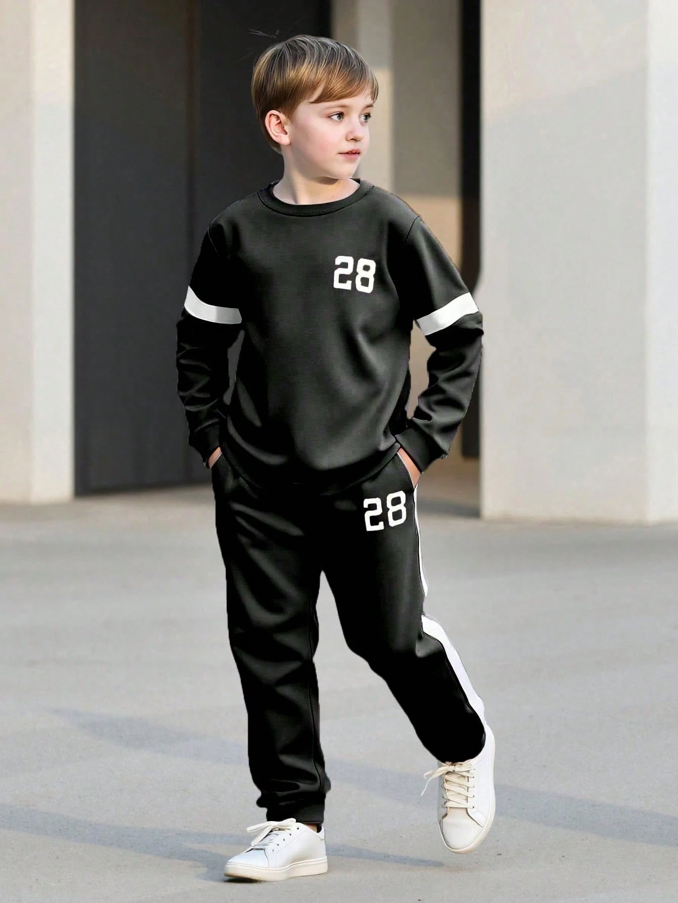 Ensemble 2 pièces pour garçons pré-adolescents, printemps/automne, Sweat-shirt-shirt — vue 5