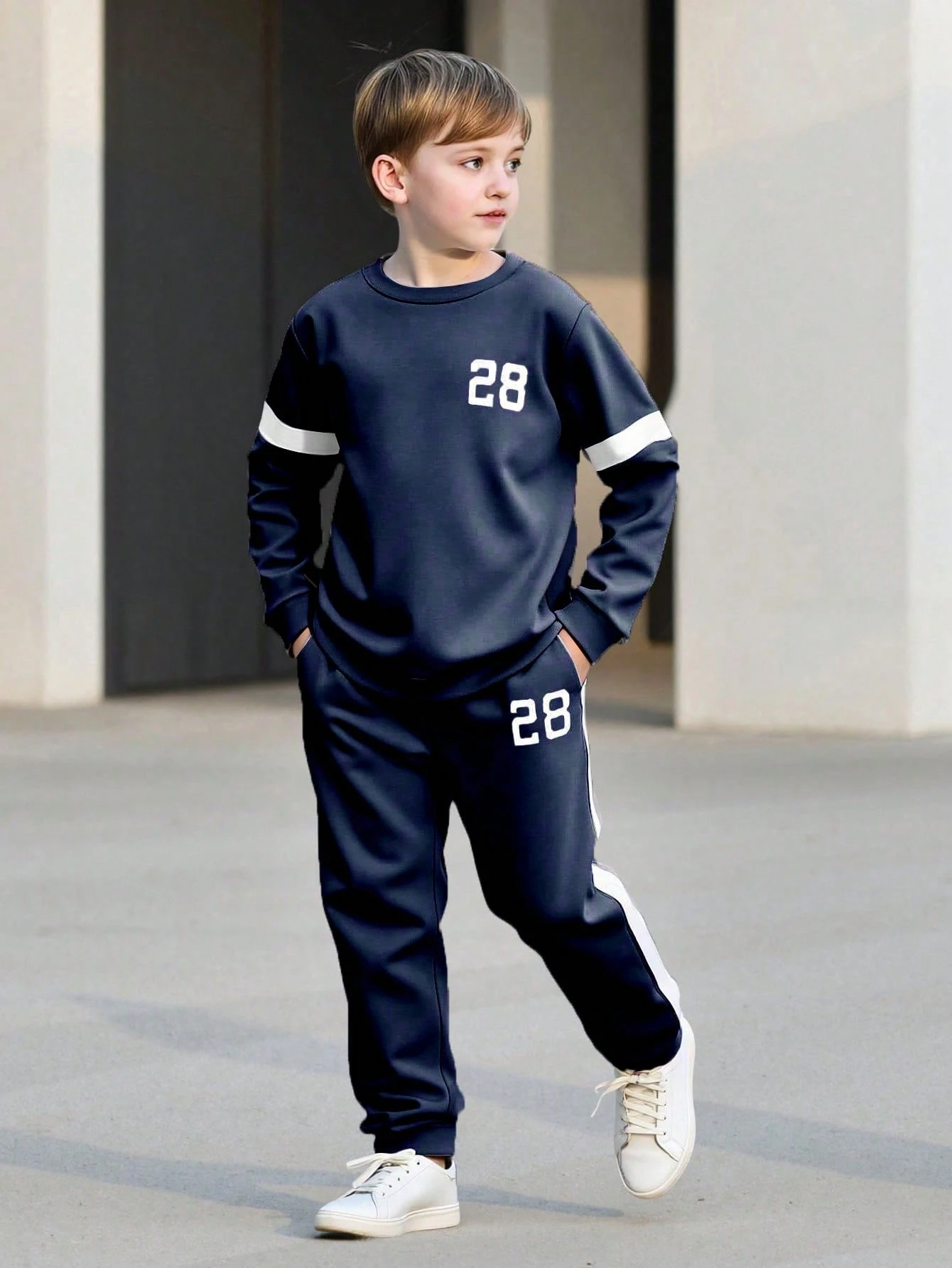 Ensemble 2 pièces pour garçons pré-adolescents, printemps/automne, Sweat-shirt-shirt — vue 4