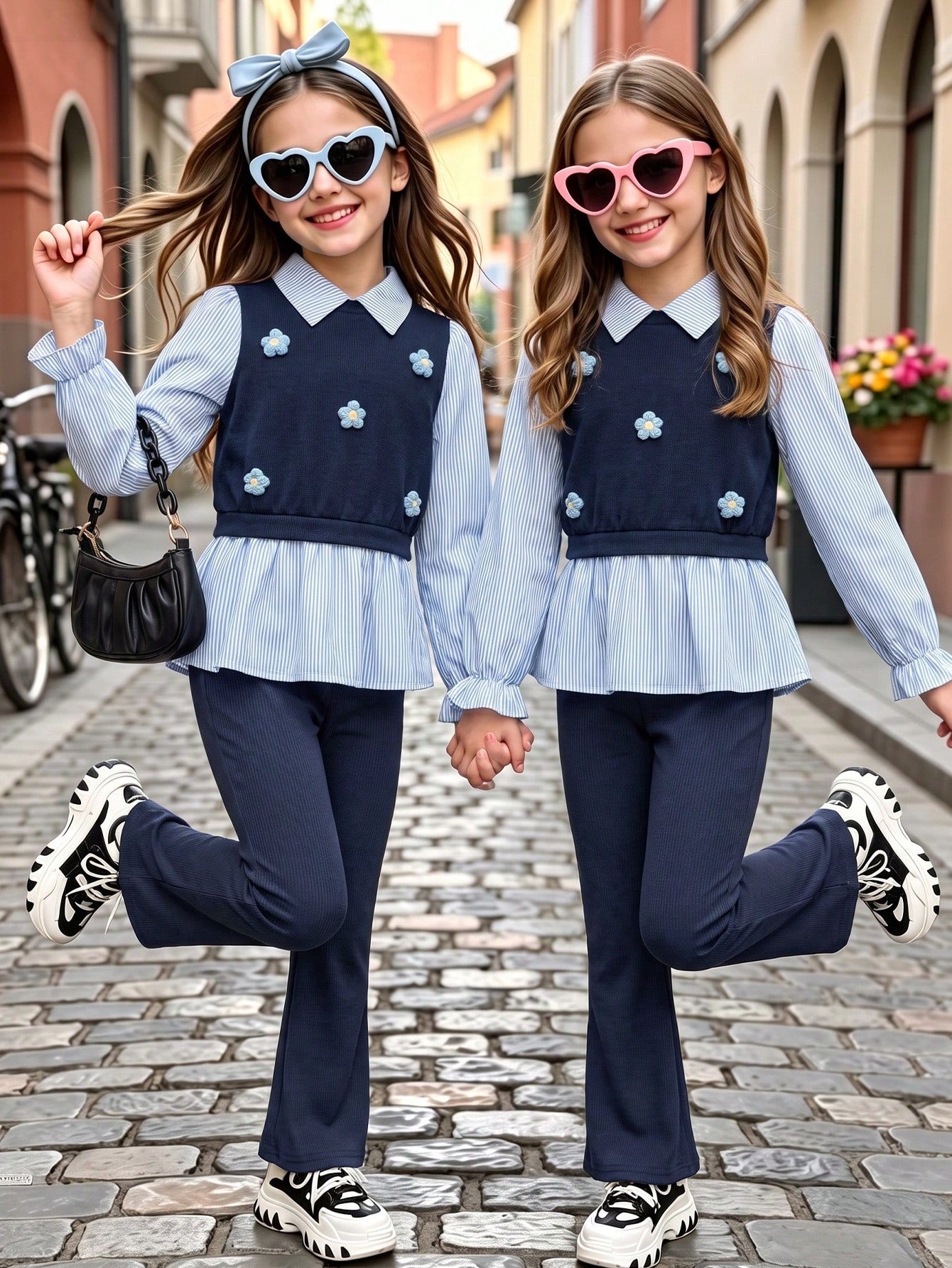 Ensemble de chemise décontractée et mignonne pour filles, Top blanc à manches longues — vue 3
