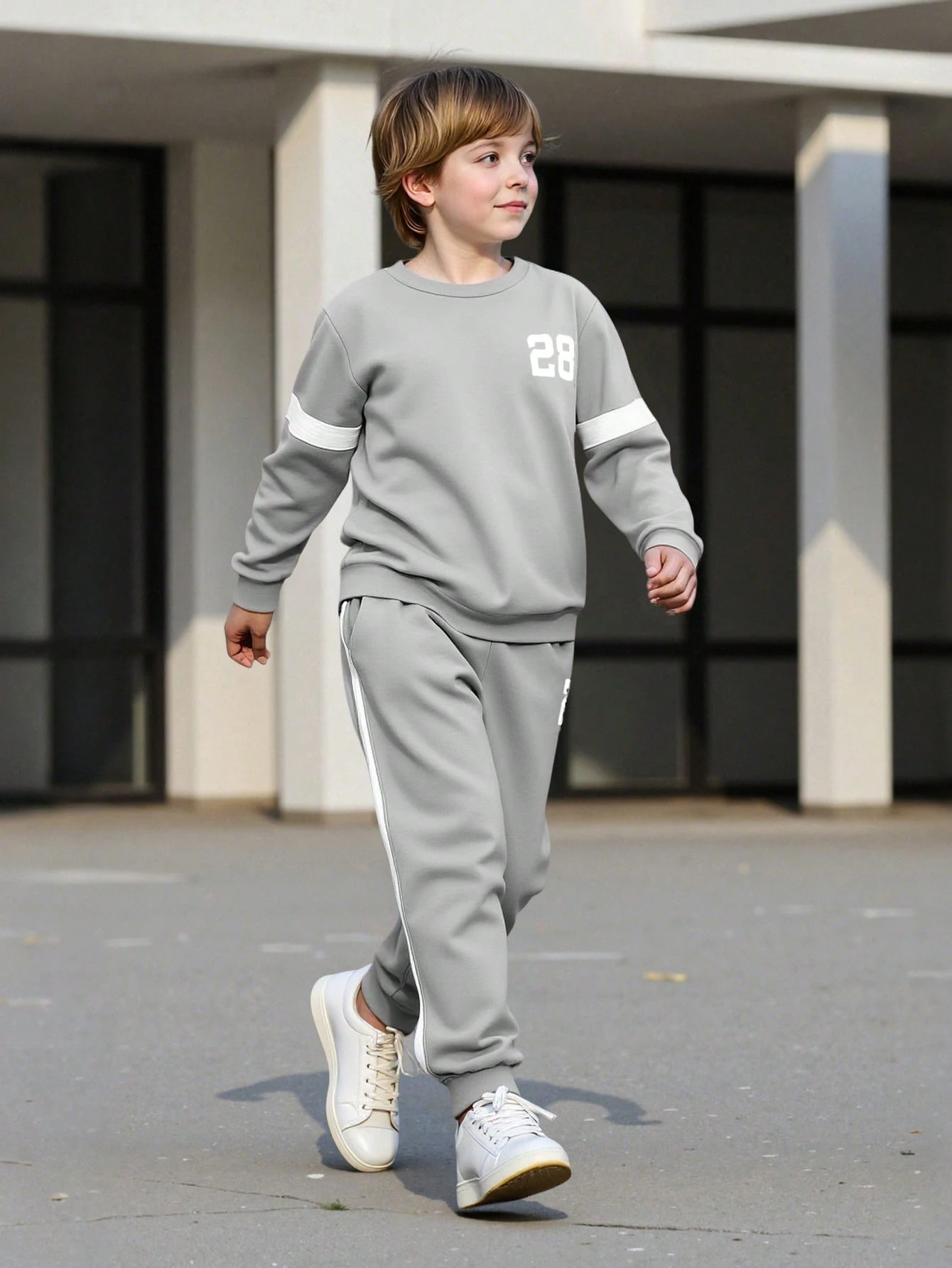 Ensemble 2 pièces pour garçons pré-adolescents, printemps/automne, Sweat-shirt-shirt — vue 9