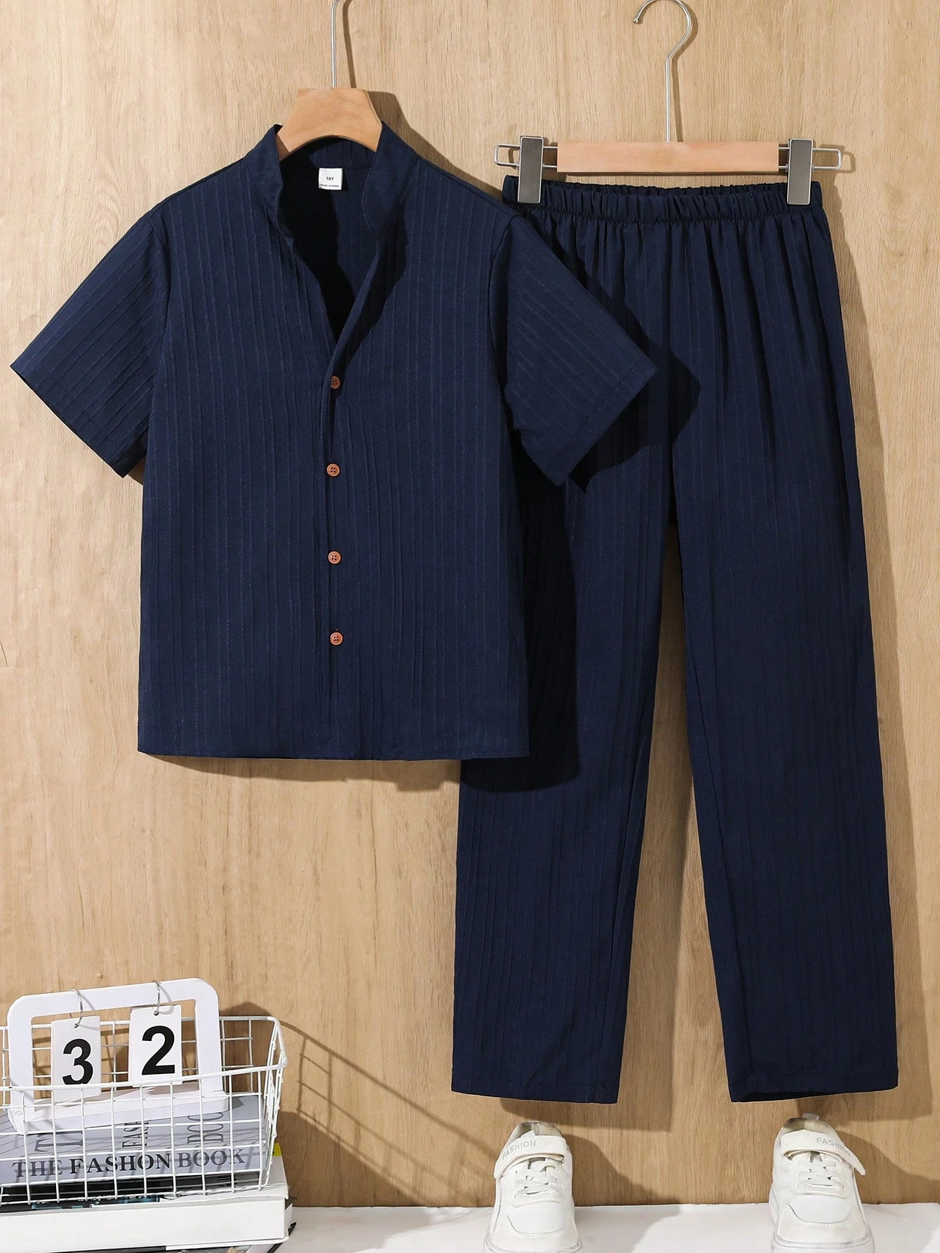 2 pièces/Set Chemise à manches courtes et pantalon en tissu unicolore décontracté — vue 8