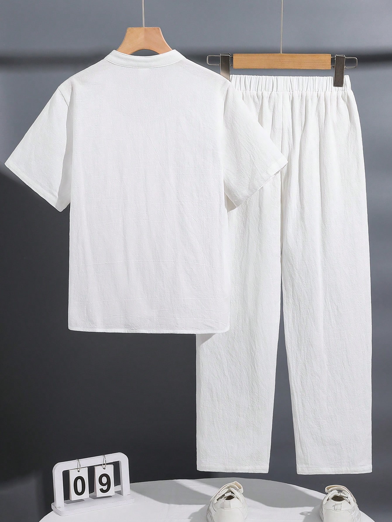 2 pièces/Set Chemise à manches courtes et pantalon en tissu unicolore décontracté — vue 9