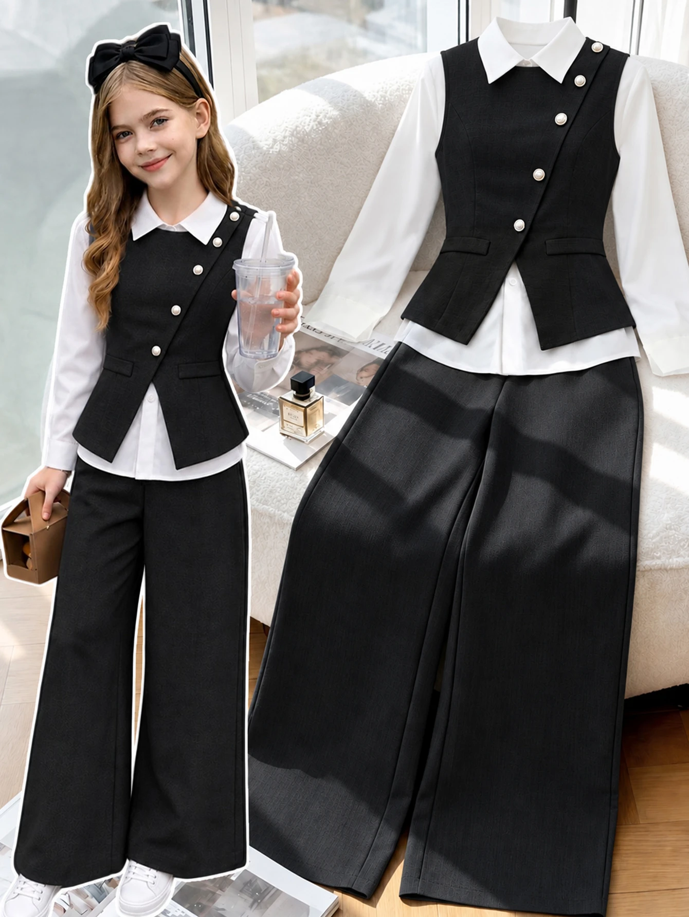 Ensemble de 3 pièces pour filles préadolescentes, tenue automnale mignonne de style — vue 3
