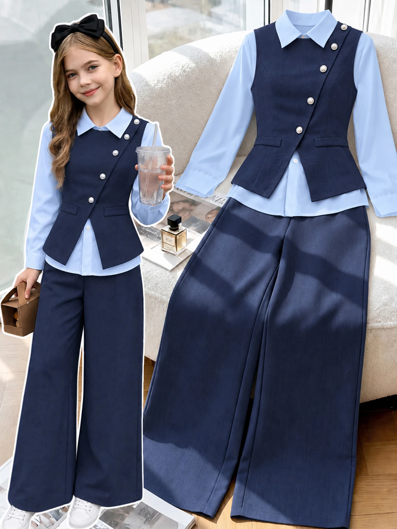 Ensemble de 3 pièces pour filles préadolescentes, tenue automnale mignonne de style — vue 4