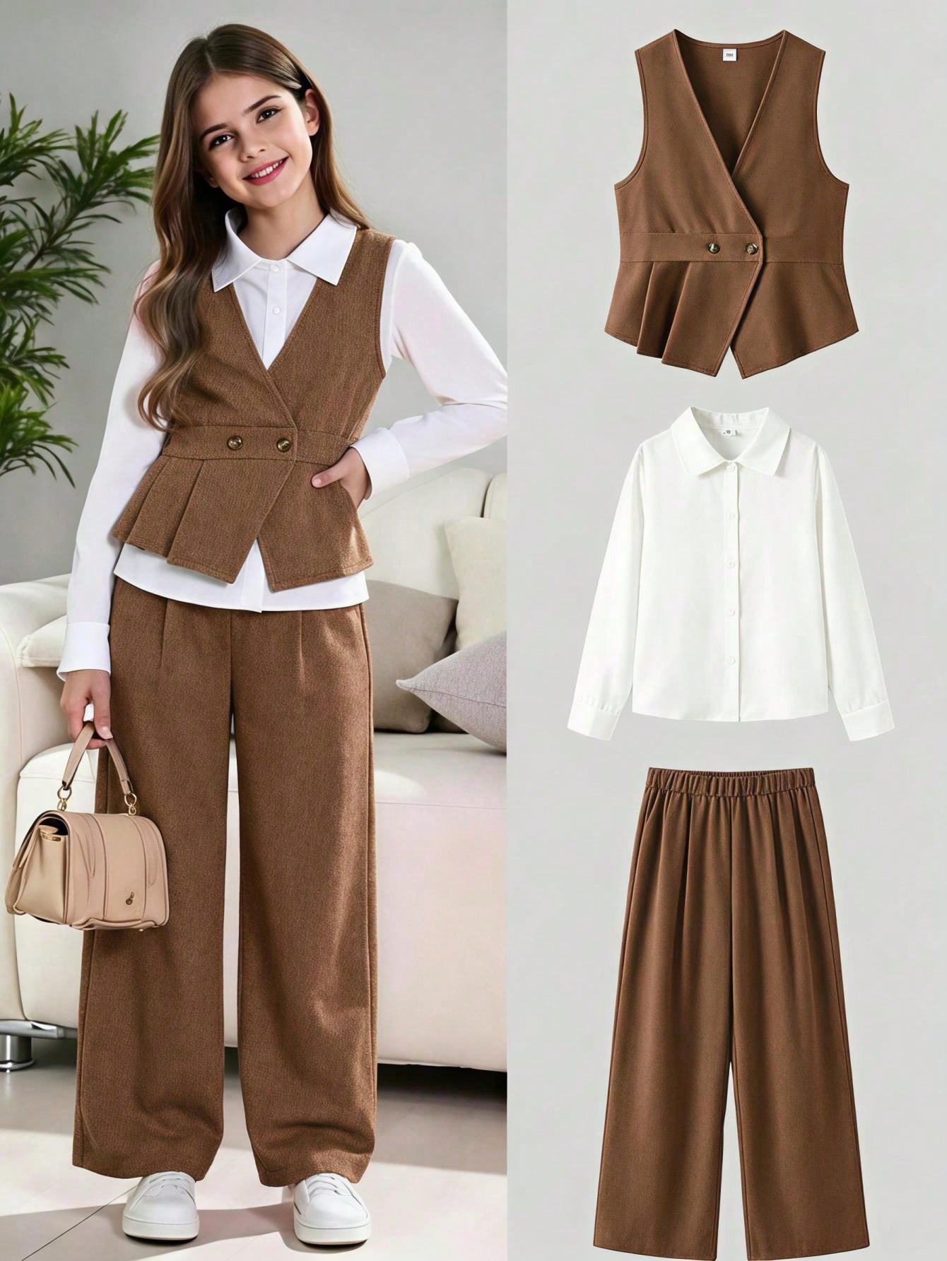 Ensemble de 3 pièces pour filles préadolescentes, tenue automnale mignonne de style — vue 5