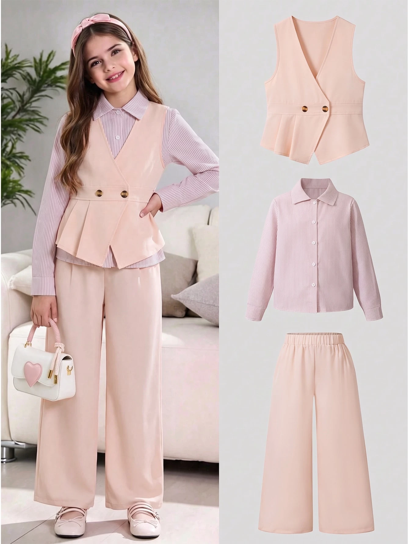 Ensemble de 3 pièces pour filles préadolescentes, tenue automnale mignonne de style — vue 2