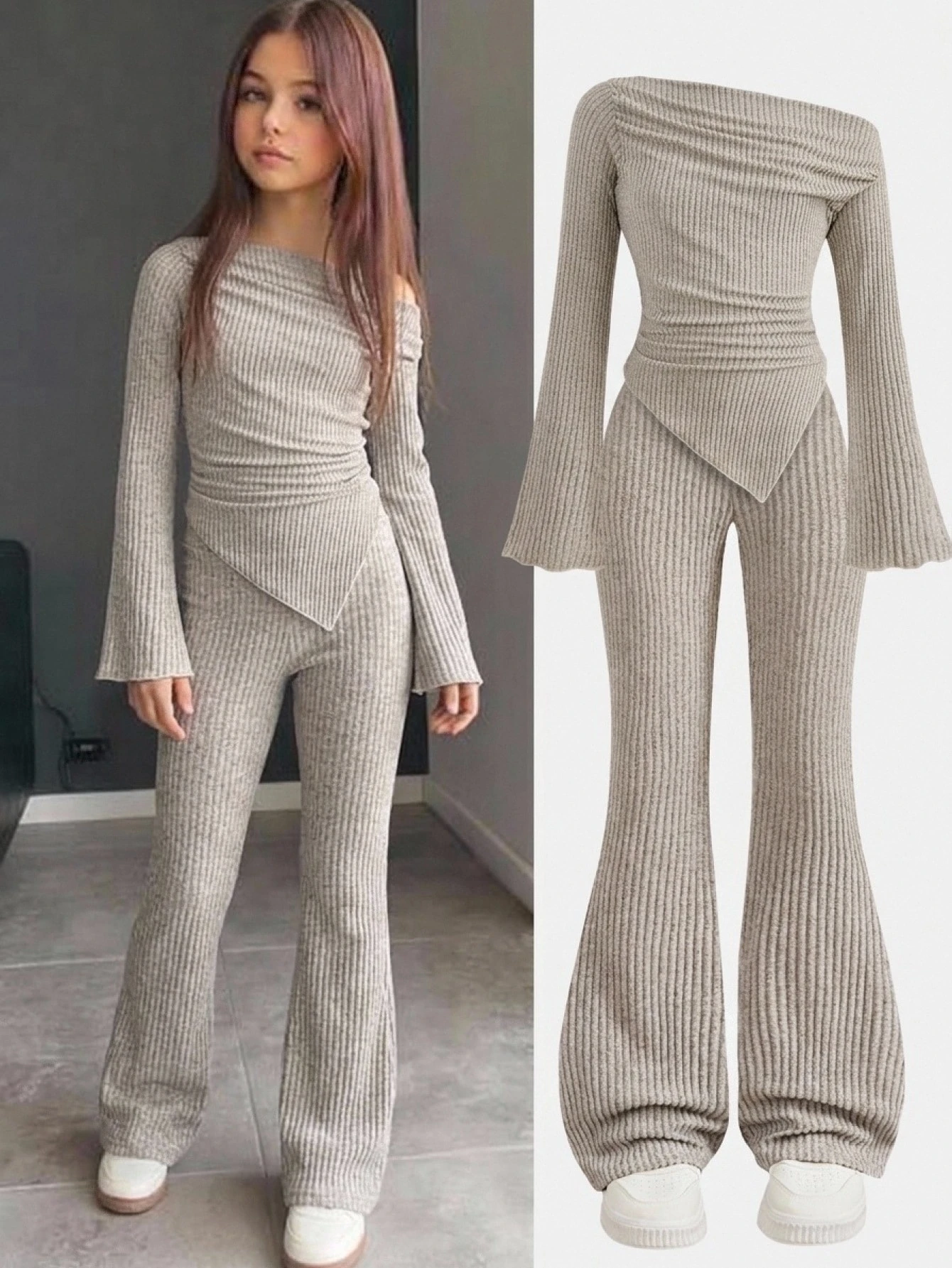 Ensemble 2 pièces décontracté noir & blanc pour filles préadolescentes, top ajusté en — vue 3