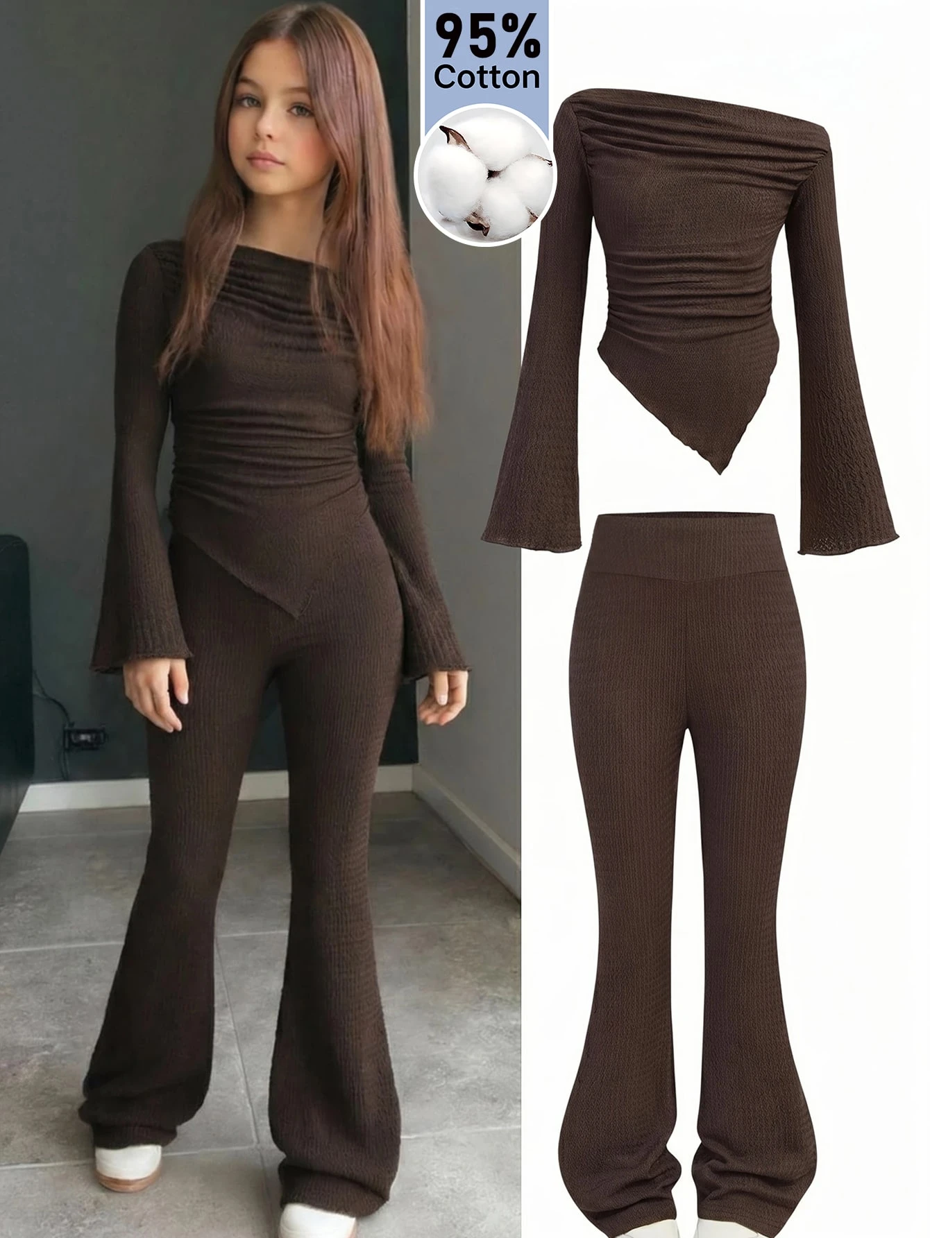 Ensemble 2 pièces décontracté noir & blanc pour filles préadolescentes, top ajusté en — vue 4