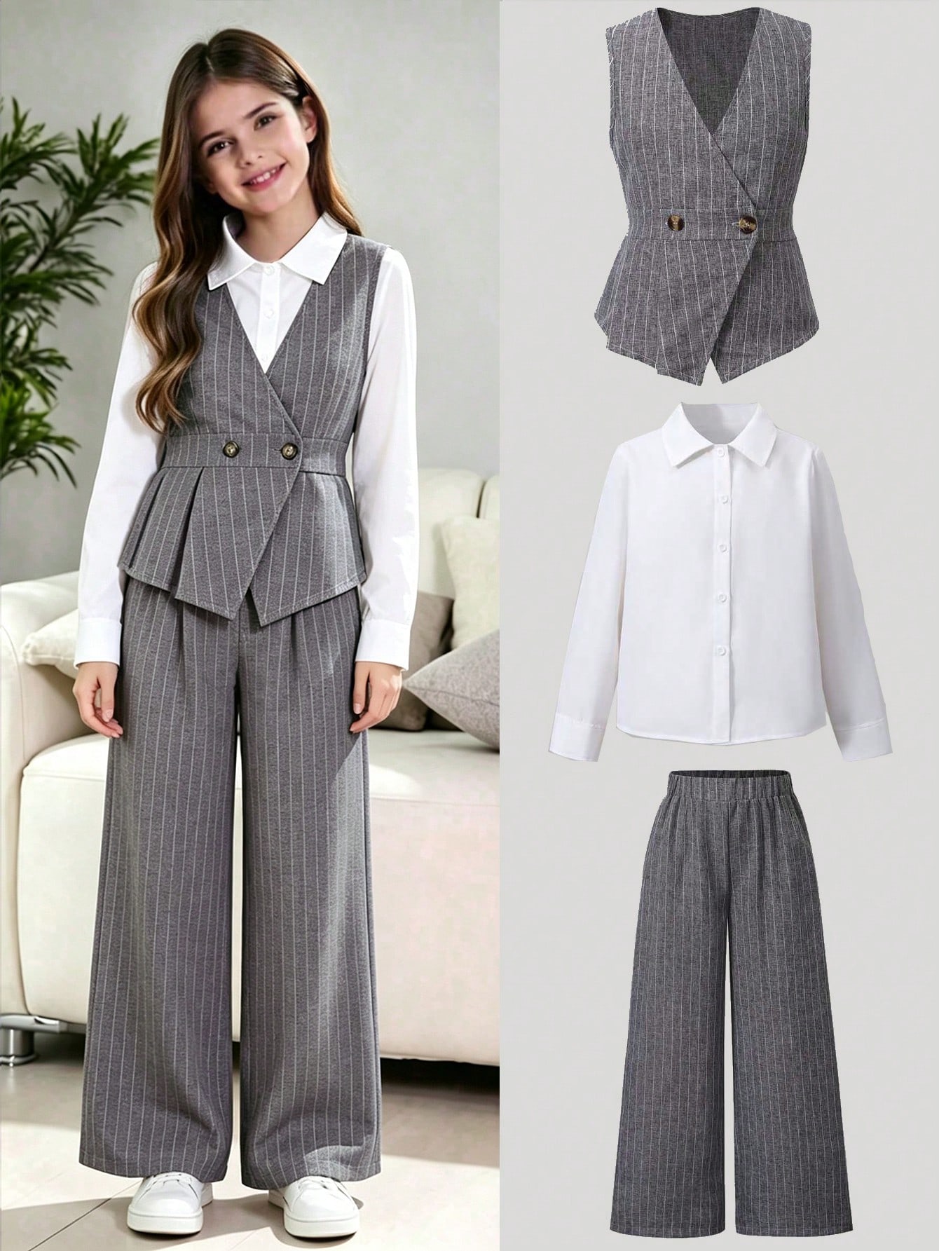 Ensemble de 3 pièces pour filles préadolescentes, tenue automnale mignonne de style — vue 7