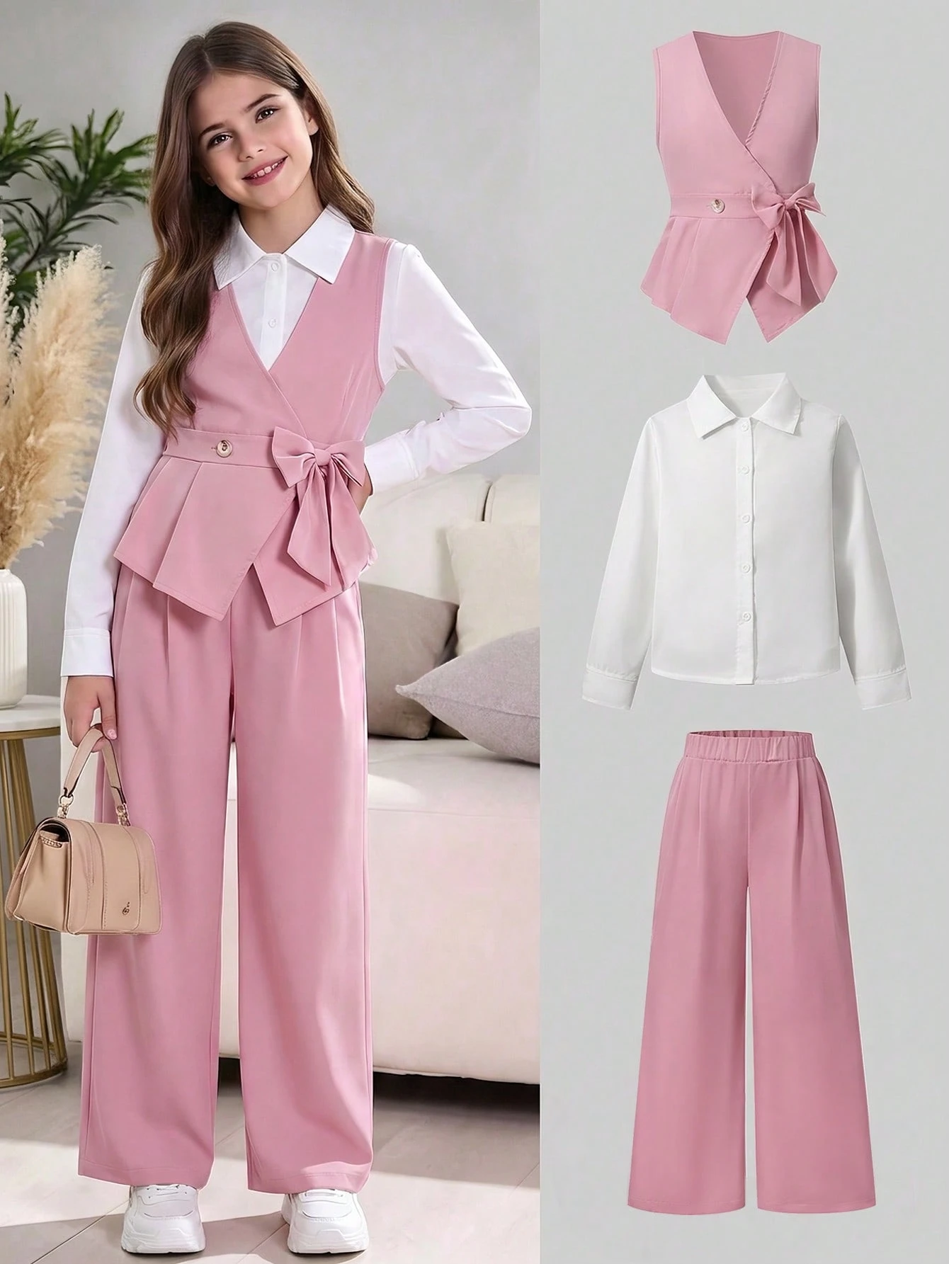 Ensemble de 3 pièces pour filles préadolescentes, tenue automnale mignonne de style — vue 8