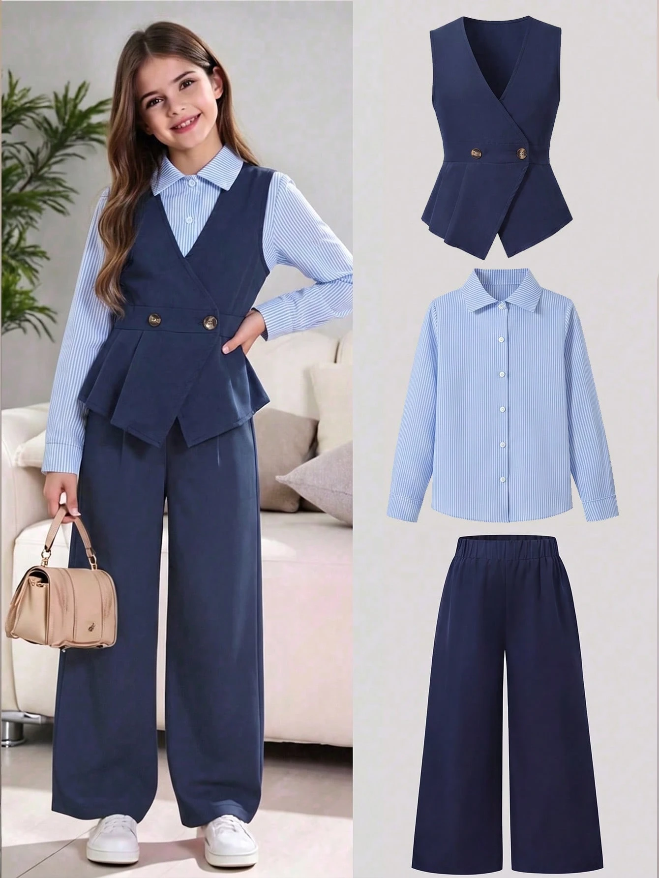 Ensemble de 3 pièces pour filles préadolescentes, tenue automnale mignonne de style — vue 9