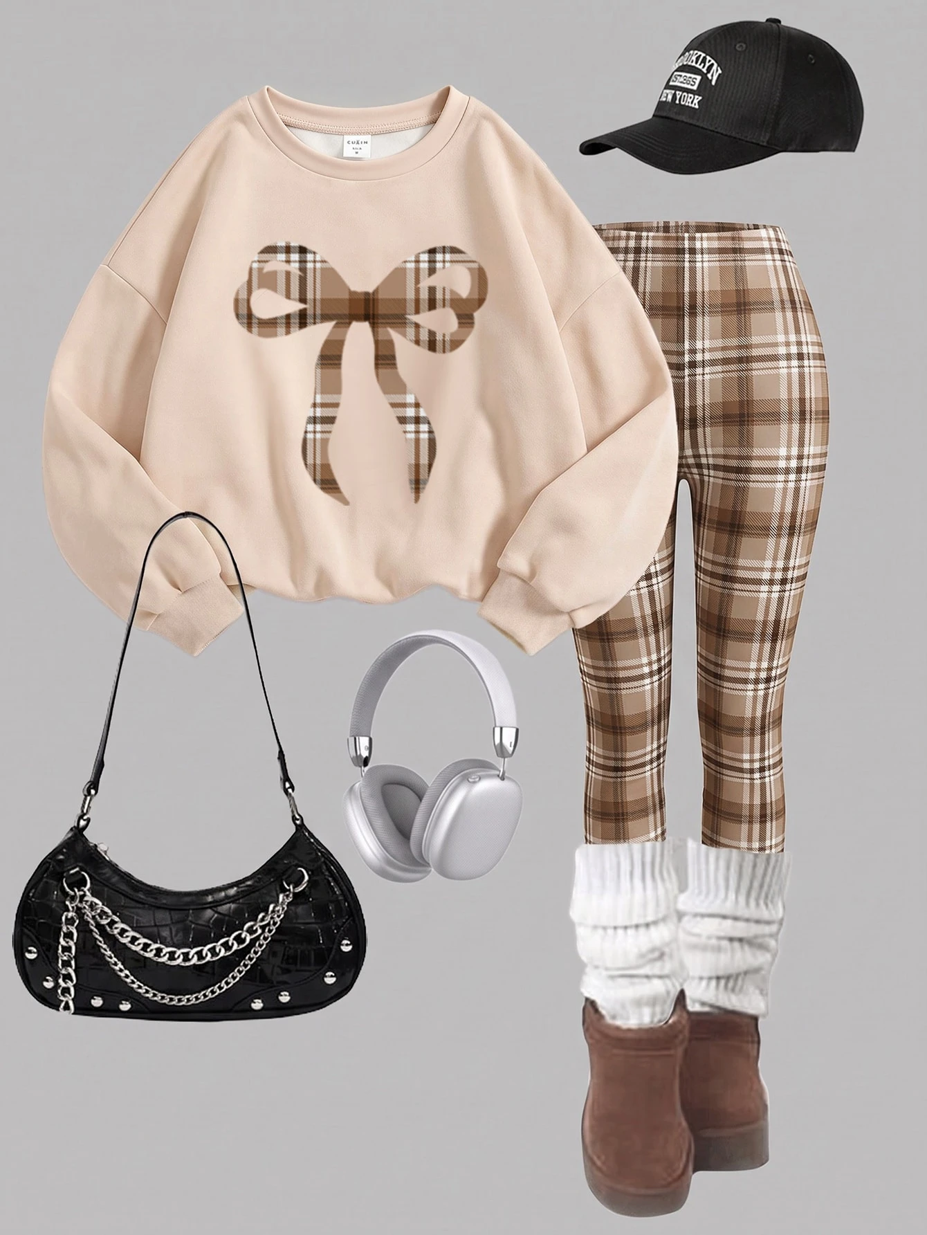 Ensemble Sweat-shirt-shirt et legging pour fille pré-ado, kaki, hiver, assorti, — vue 11