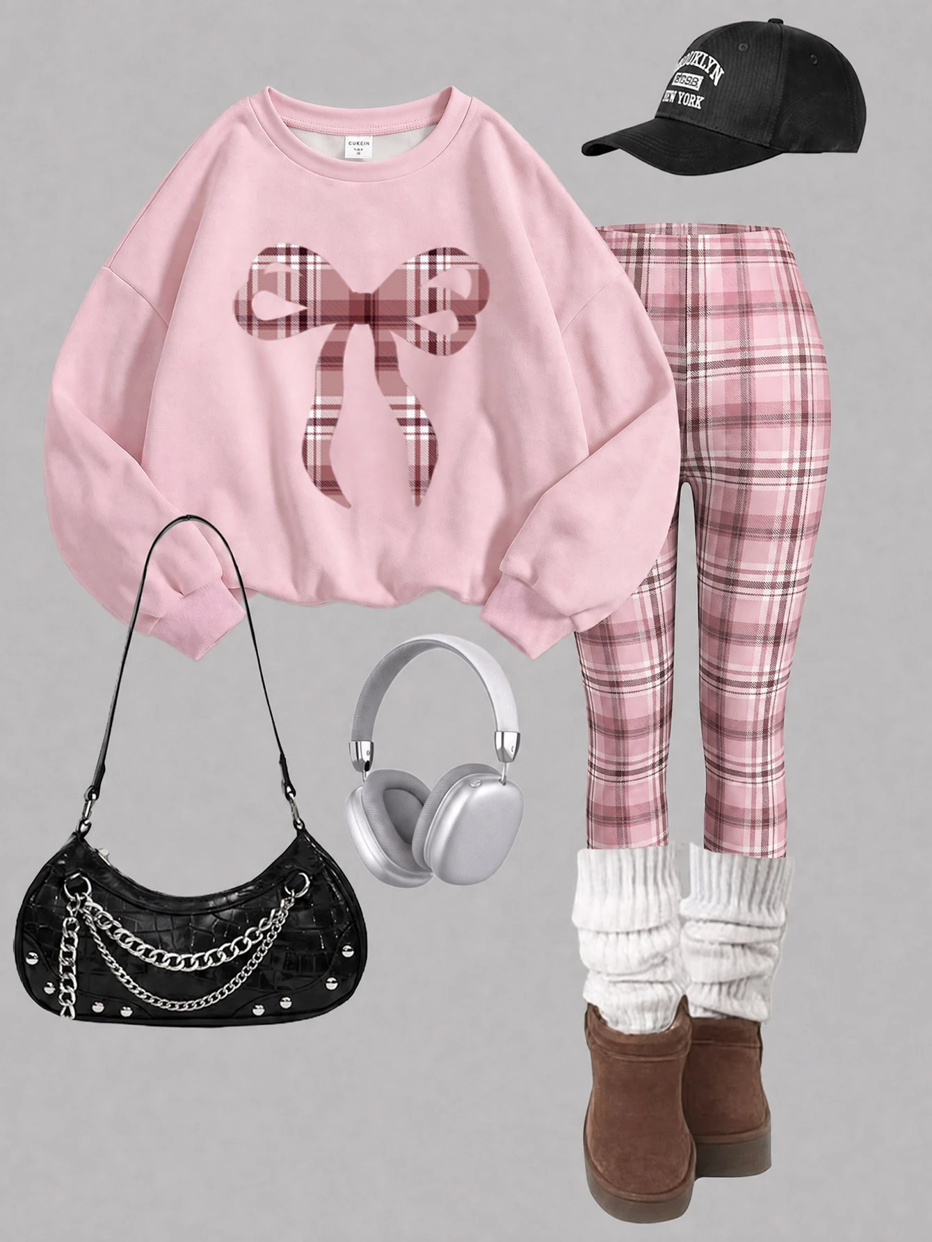 Ensemble Sweat-shirt-shirt et legging pour fille pré-ado, kaki, hiver, assorti, — vue 12