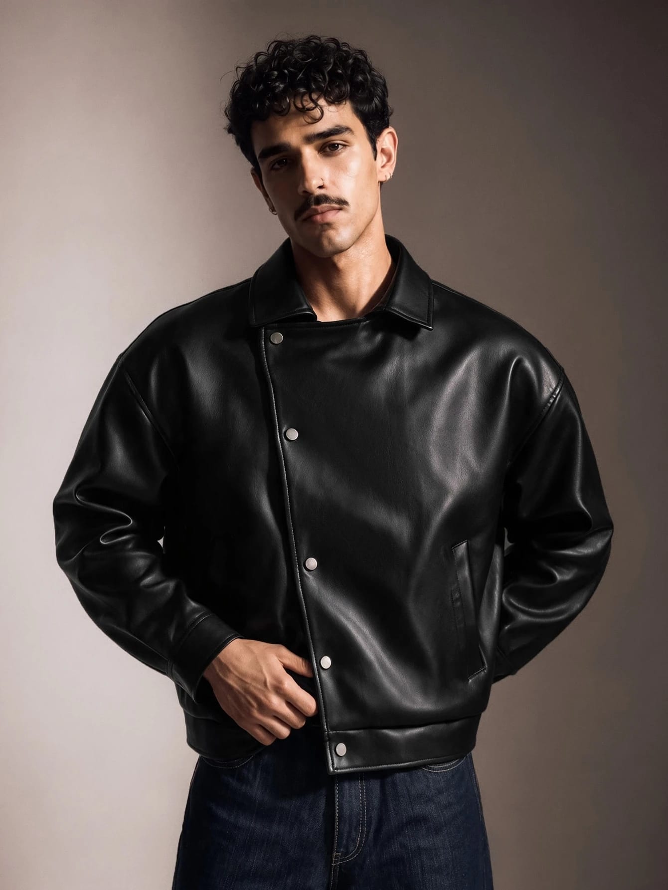 FeverCity Veste décontractée polyvalente de couleur unie en cuir PU pour hommes, pour un