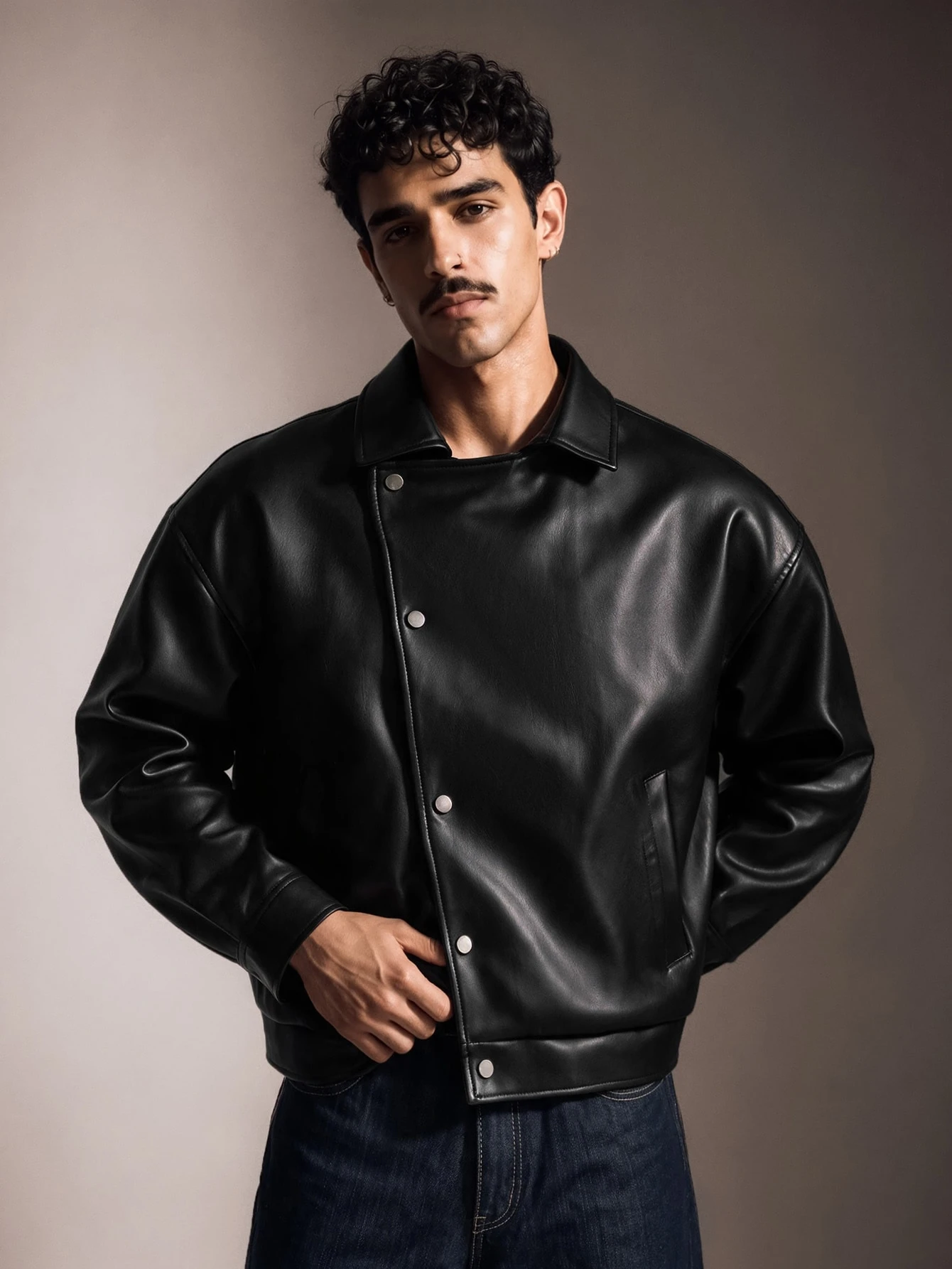 FeverCity Veste décontractée polyvalente de couleur unie en cuir PU pour hommes, pour un