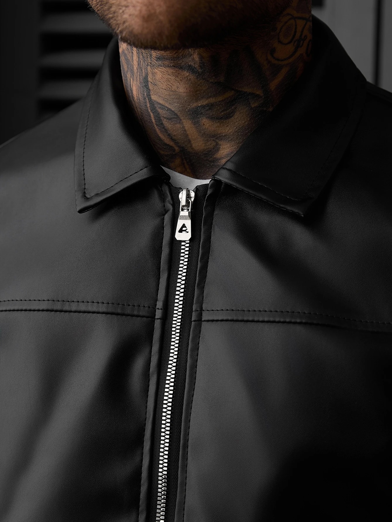 SLATEMANN Veste pour hommes à manches longues en matériau PU avec poches zippées — vue 3